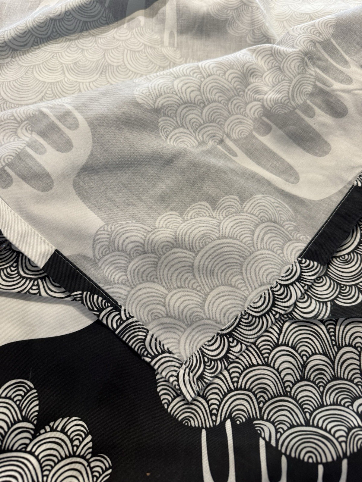 SET / 2 IKEA Kajsamia CURTAINS Drapes BLACK /WHITE Tribal TREE GROMMETS EUC