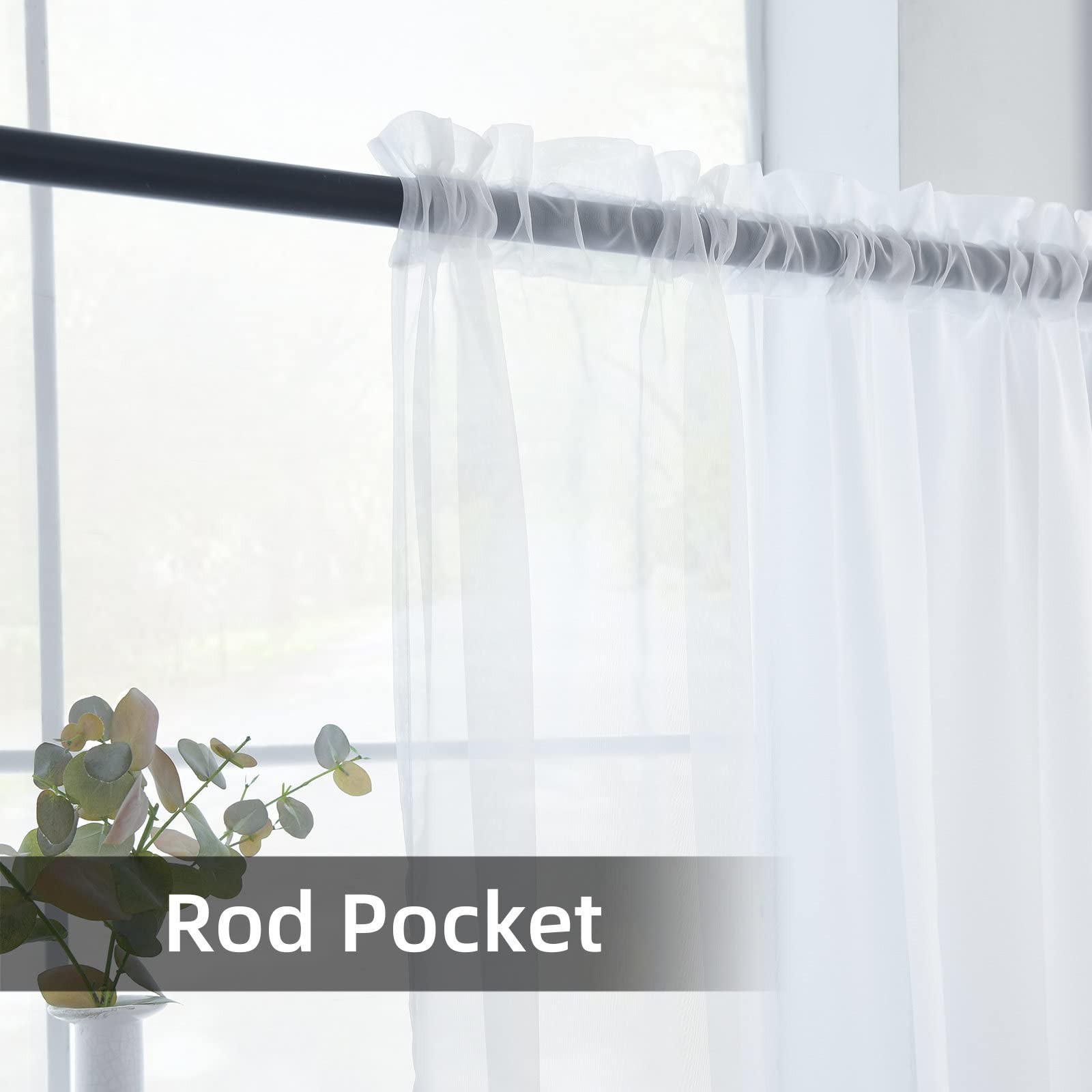 Solid Sheer Rod Pocket Curtain Voile Draperies 2 Panels White Beige Black Gre…
