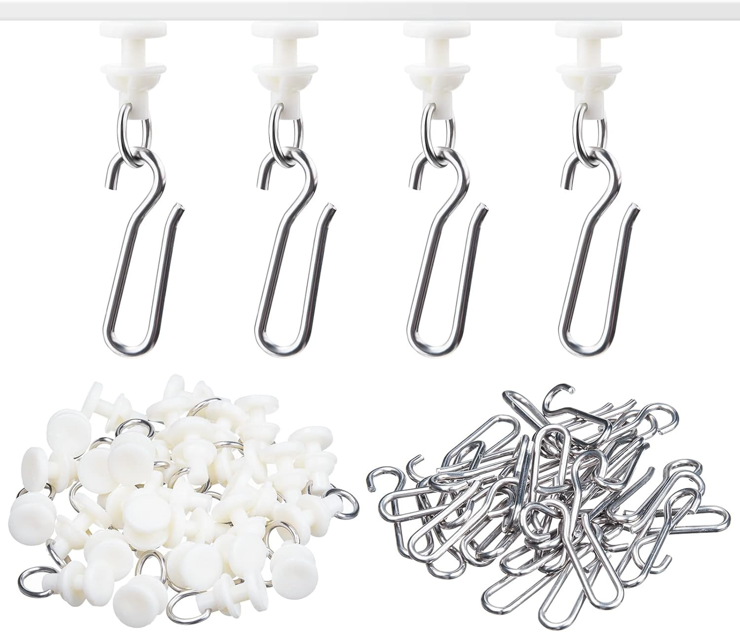 60 Pcs Curtain Track Gliders Hooks, Ceiling Curtain Track, Pack of 30 Pieces Hoo