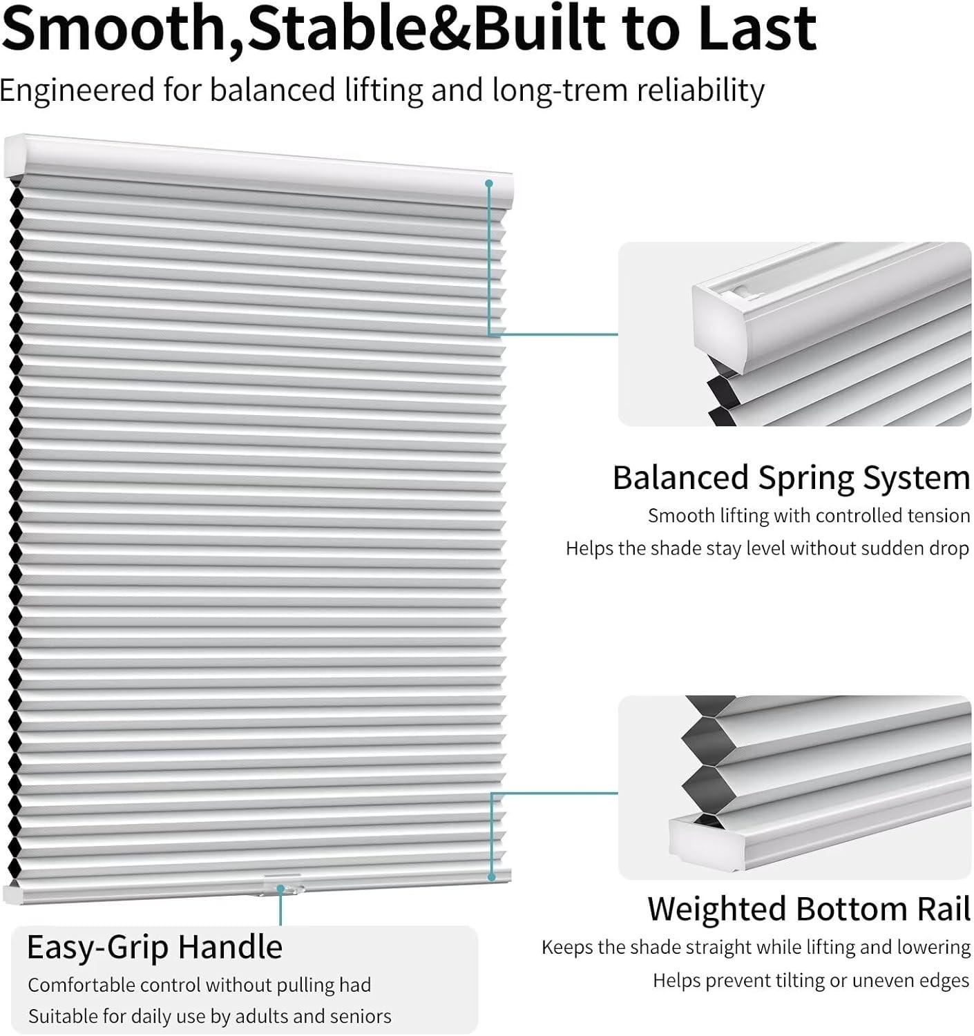 Cordless Blackout Cellular Shades for Windows, Honeycomb Window Shades with T…