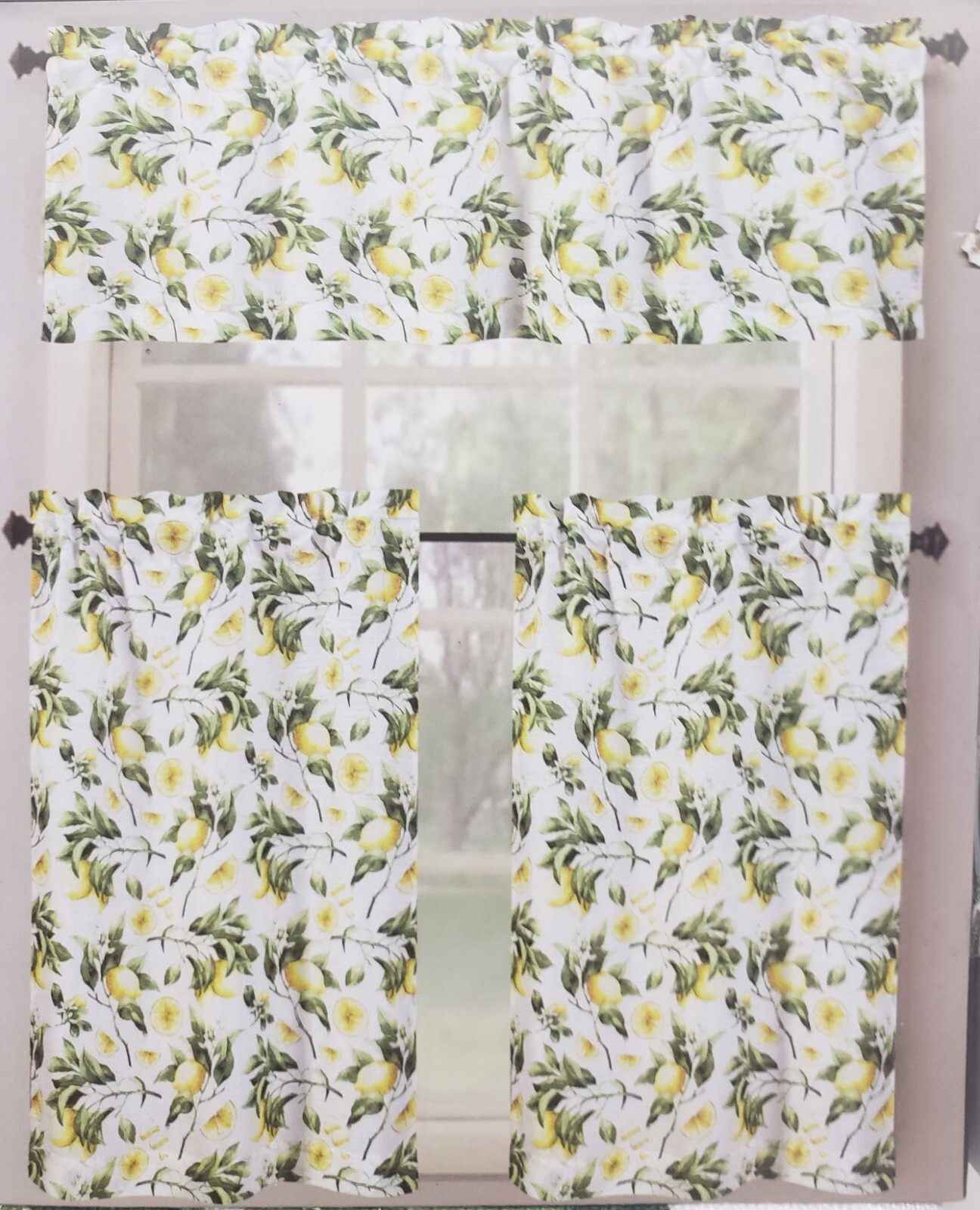 3pc Printed Kitchen Curtains Set:2 Tiers(26″x36″)&Valance(52″x18″)LEMONS,Tribeca