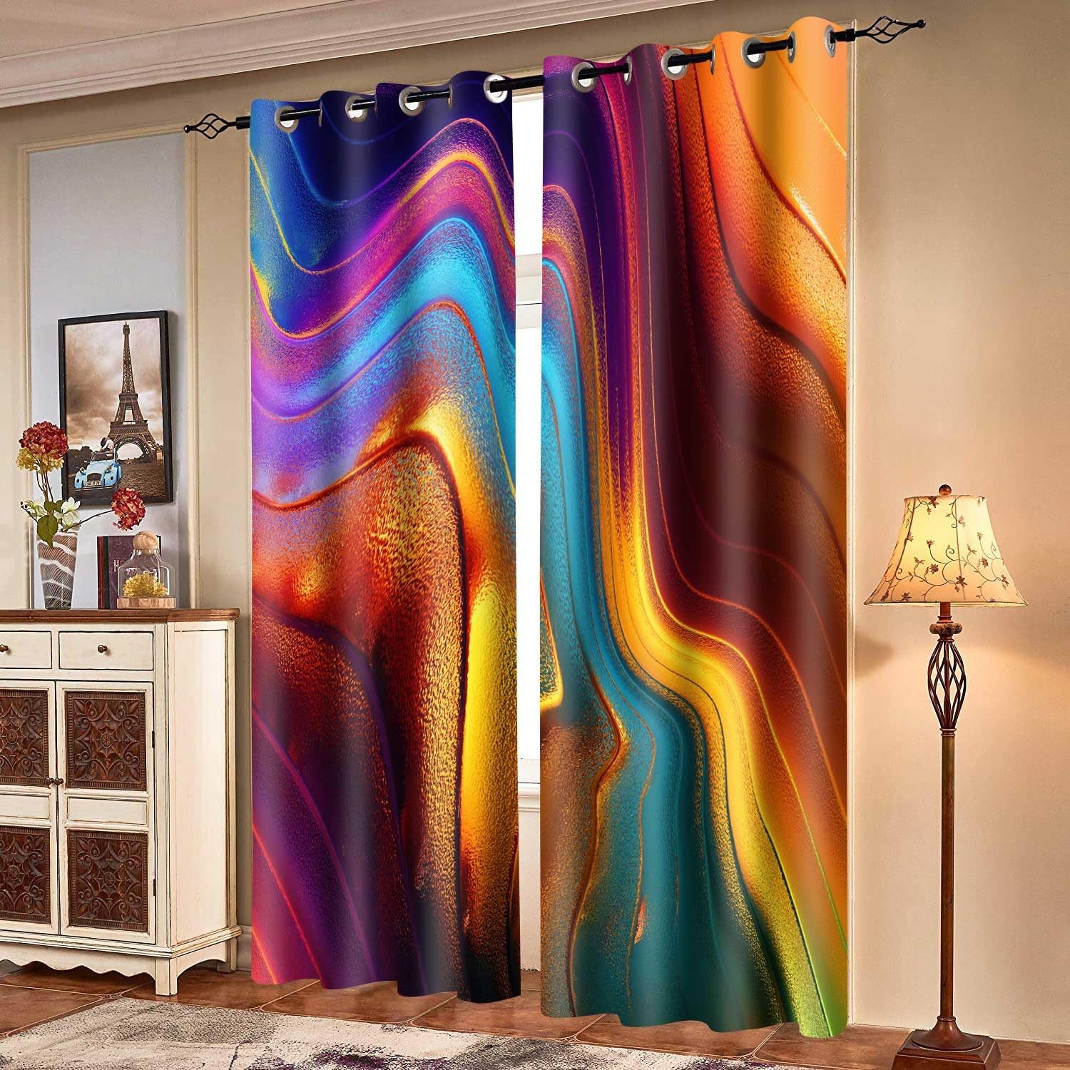 Mizsye Colourful Fluid Curtains Modern Art Theme Abstract Blackout Drapes