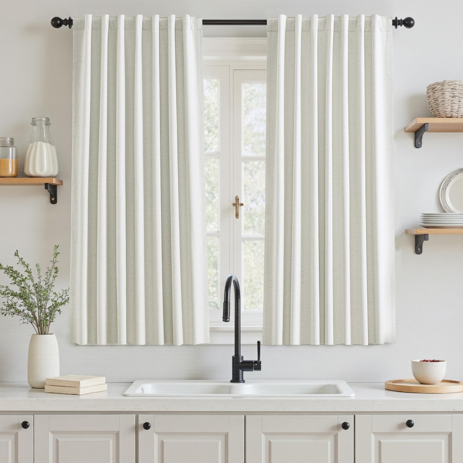 Blackout Curtains 54 Inch Long for Kitchen, Natural Beige 2 Panels