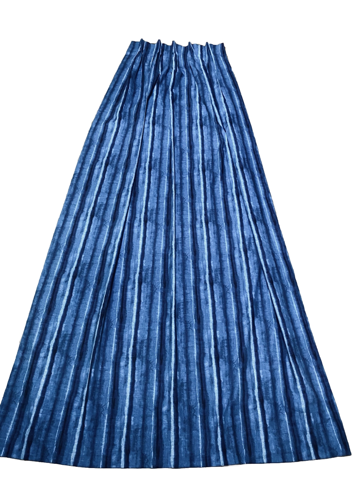 PAIR Custom DESIGNER Linen Indigo Blue Stripes Lined Panels DRAPES 91”x24”NEW