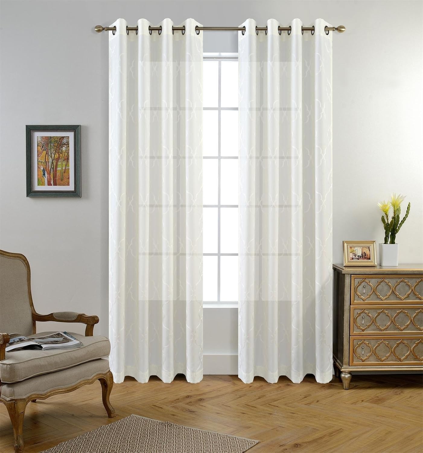 Moroccan Embroidered Semi Sheer Curtains Faux Linen Grommet Curtains for Girls