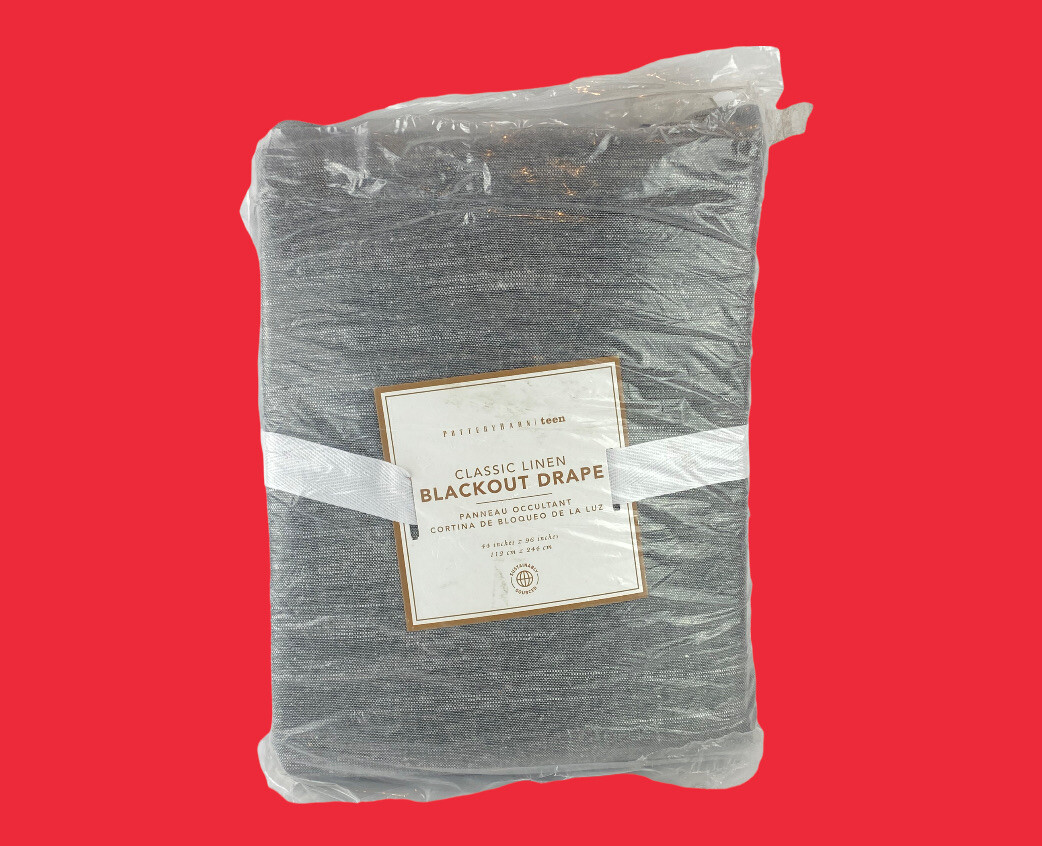 Pottery Barn Teen Classic Linen Blackout Drape Dark Charcoal Open Box 44 x 96