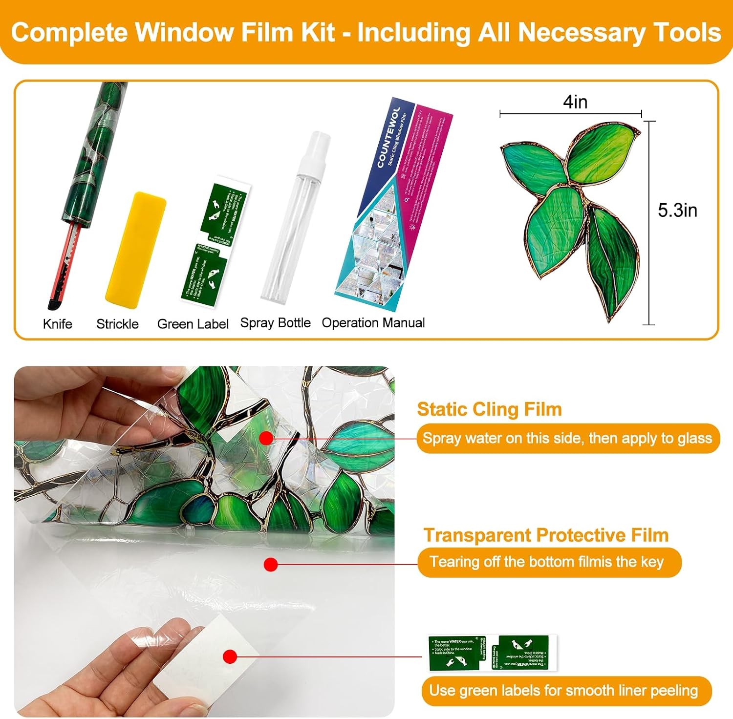 Window Privacy Film with Installation Tools Home Decorative Colored Glass Window