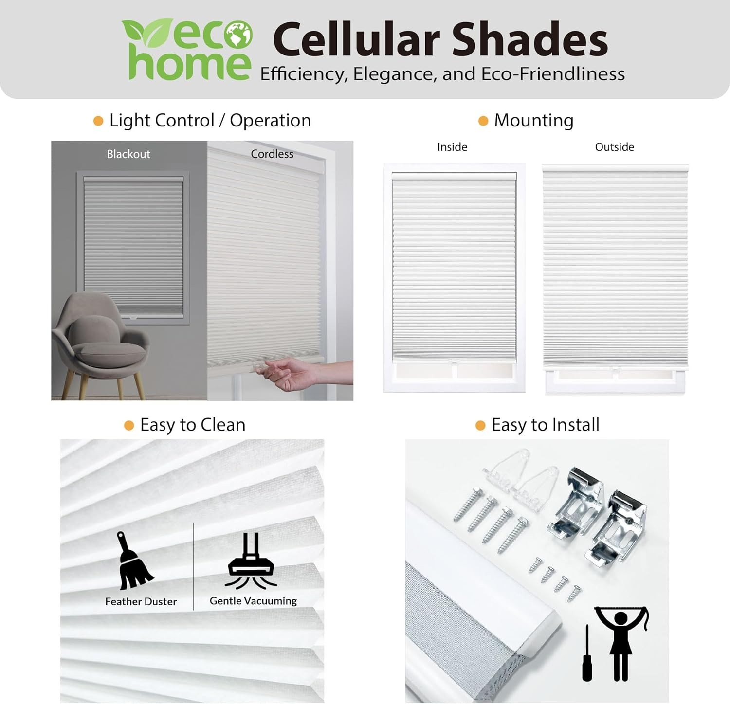 Cordless Blackout Cellular Shade 1.5″ Cream – Energy Saving, Room Darkening