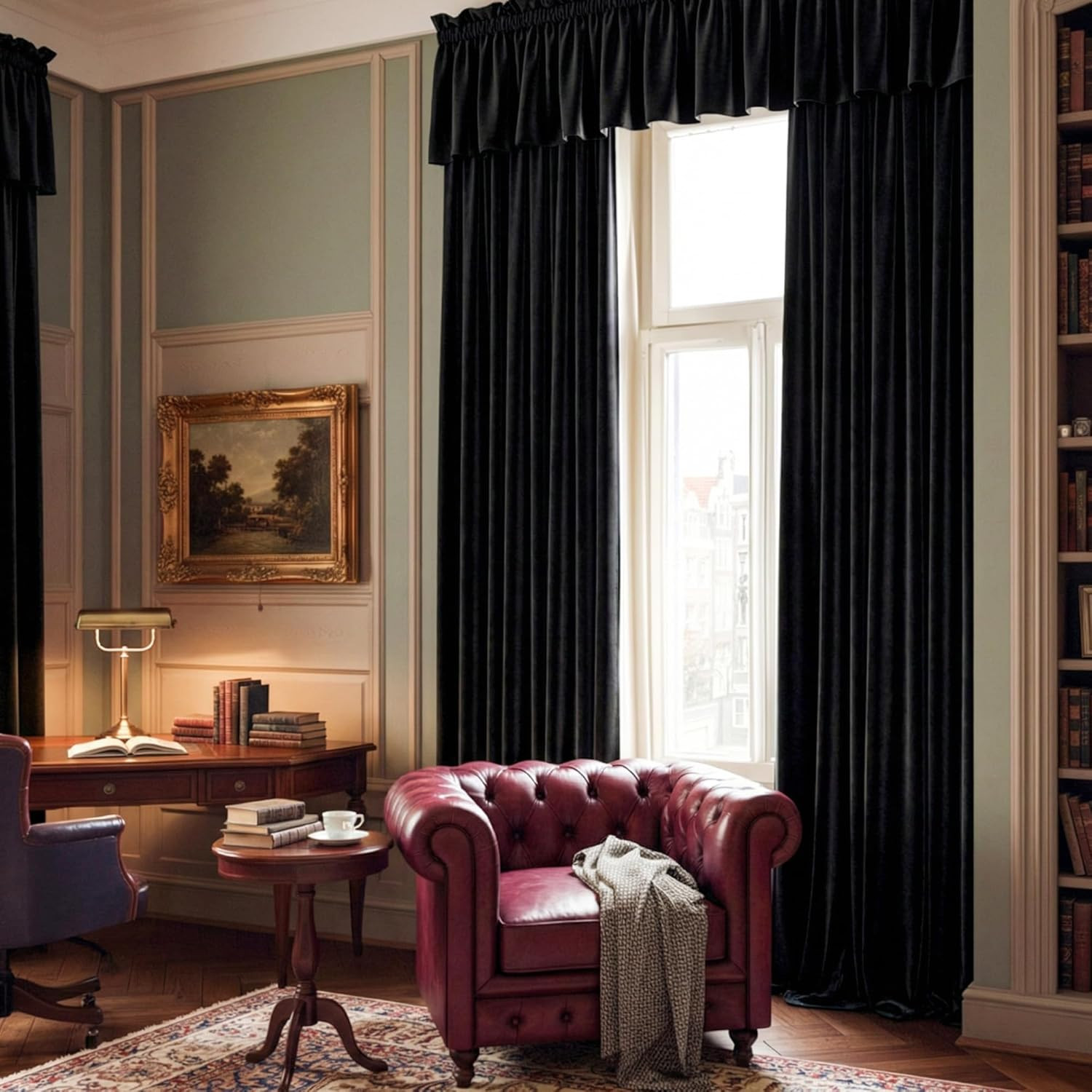 Black Velvet Valance Curtains for Windows 18 Inch Length, Kitchen Window Treatme