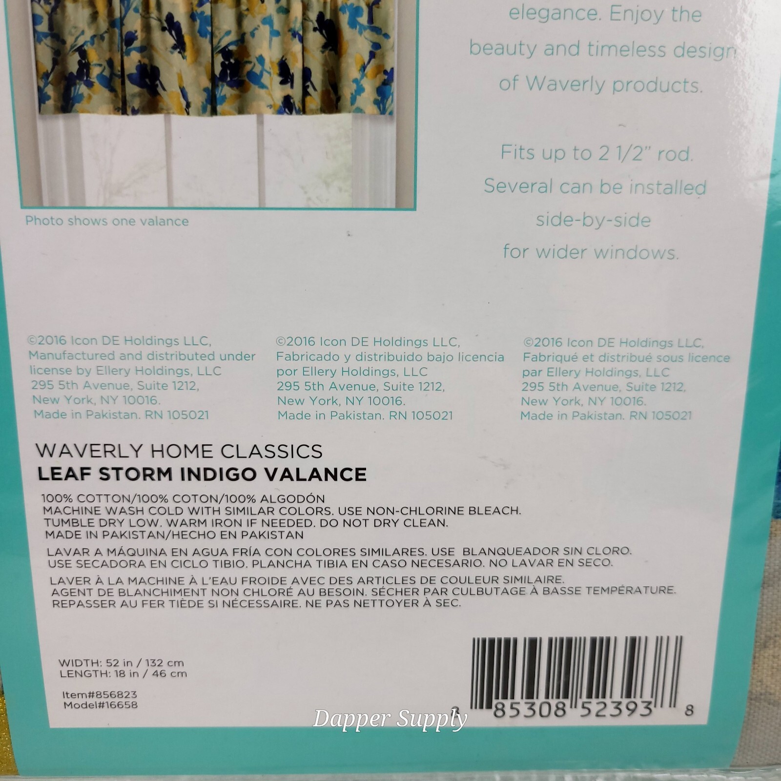 Waverly Home Classics Valance 52×18″ Leaf Storm Indigo Blue #856823