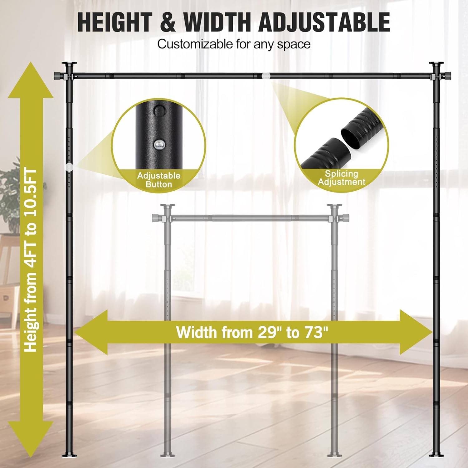 No Drilling Curtain Rod for Room Adjustable Tension Wall Divider Space Partition