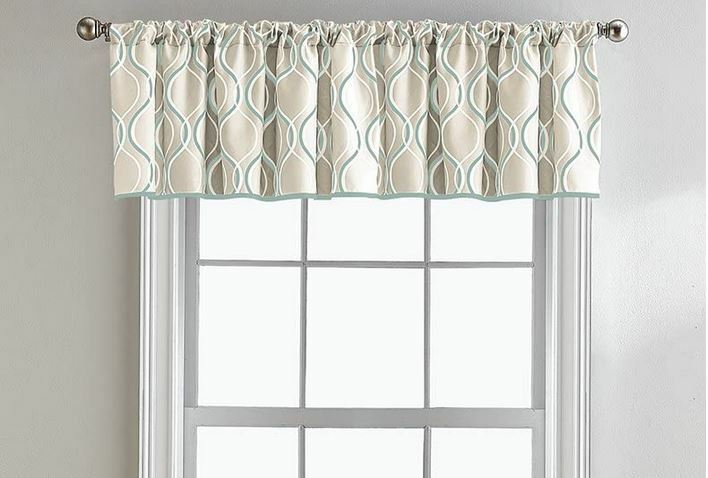 Geometric Ultra Modern Ogee Rod Pocket Valance, Aqua, Size: 50″ W x 18″ L – NEW
