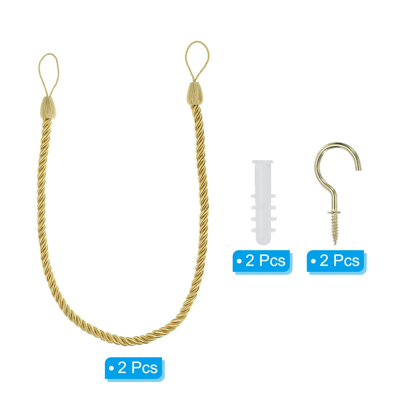 2pcs Curtain Tiebacks Ropes with Hooks Bolts Gold Yellow