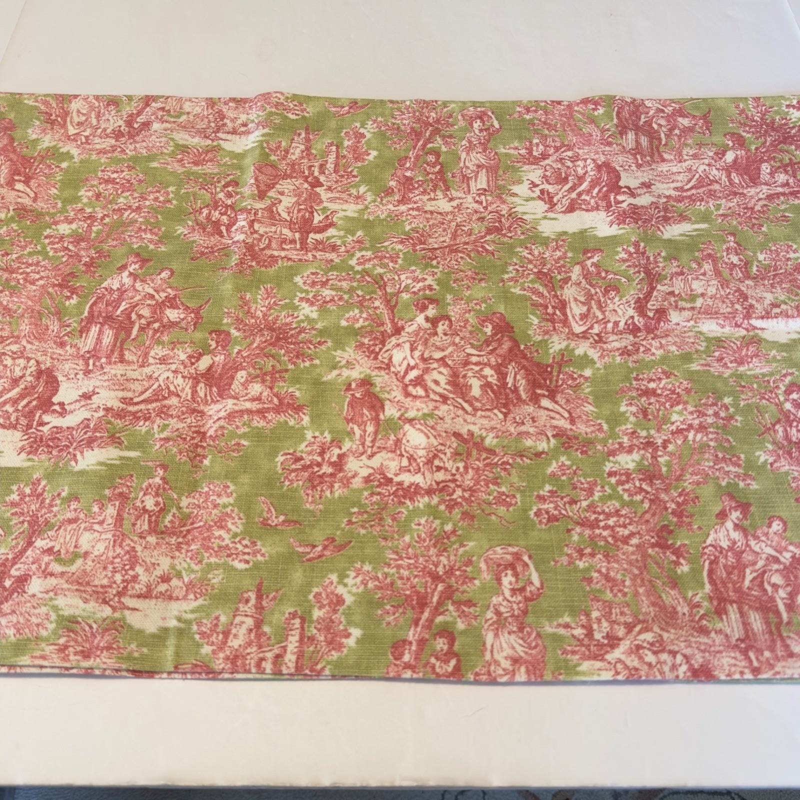 Vintage French Country Toile de Jouy Window Valance Red Green Pastoral 53×16