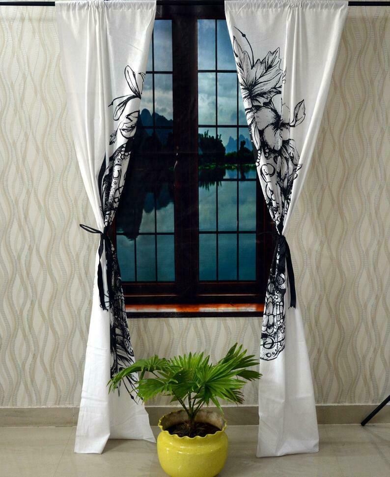 Indian Mandala Flower Skull Boho Hippie Wall Drapes Bohemian Door Window Curtain