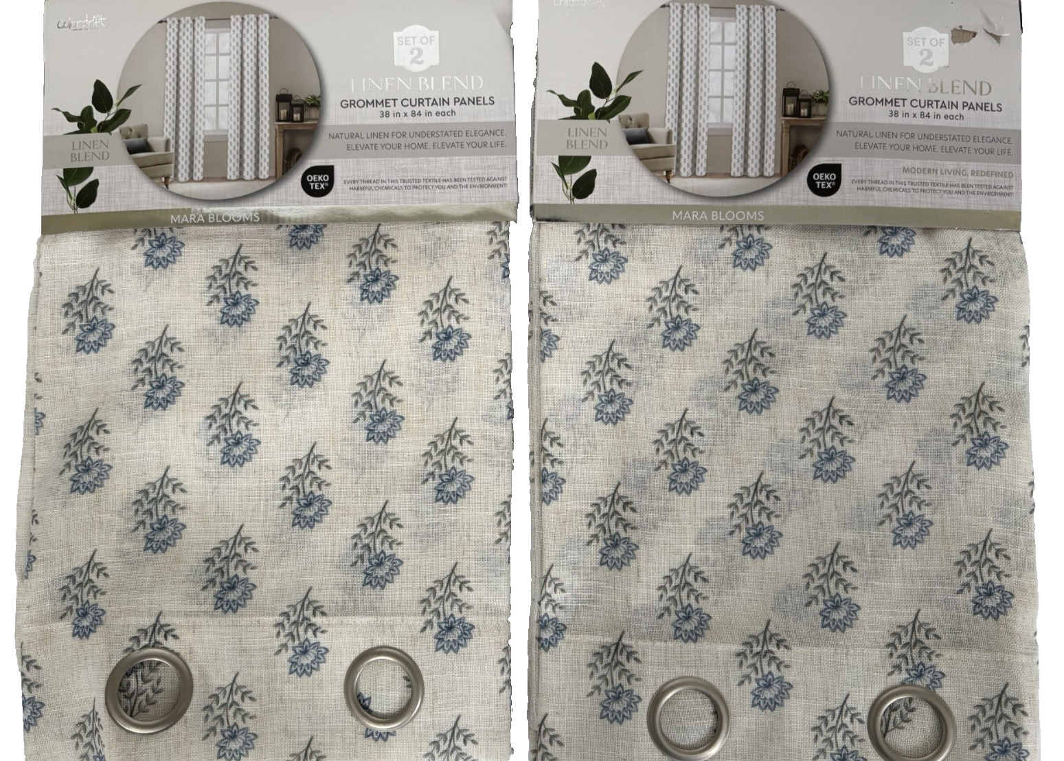 New Colordrift Mara Blooms Linen Blend Grommet Drapes 38″ x 84″ Set of 4