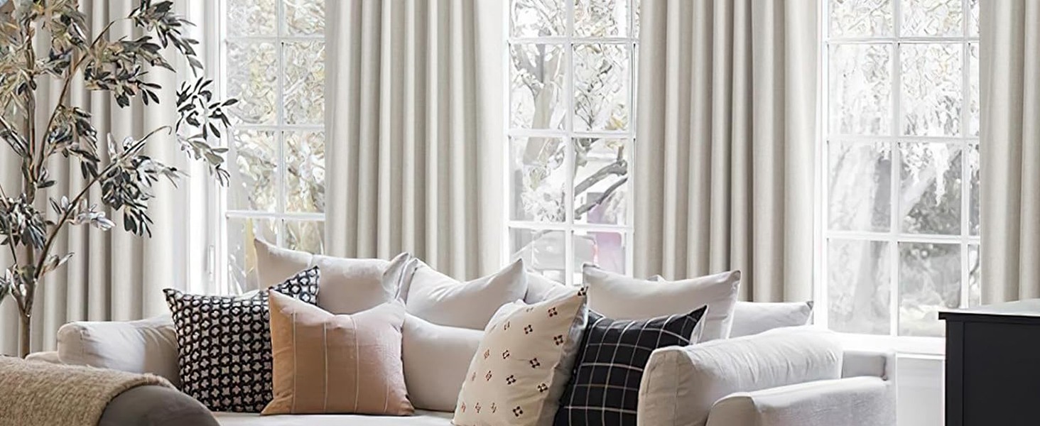 Neutral 10 ft Blackout Curtains 120 Inches Long,Linen Elegant Villa Cottage