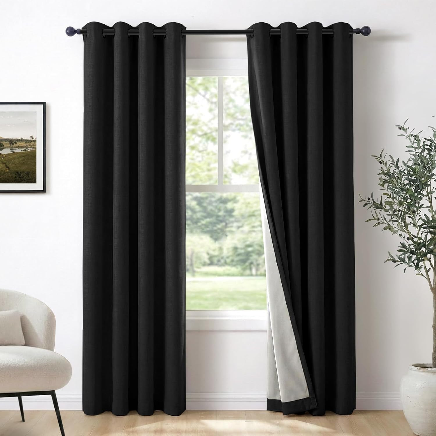 100% Blackout Shield Linen Look Textured Blackout Curtains for Bedroom 84 Inches