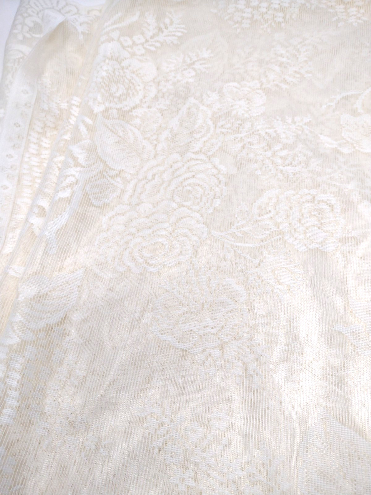 Set of 2 Vintage Sheer Cream Floral Lace Curtain Panels 54″ x 84″ each