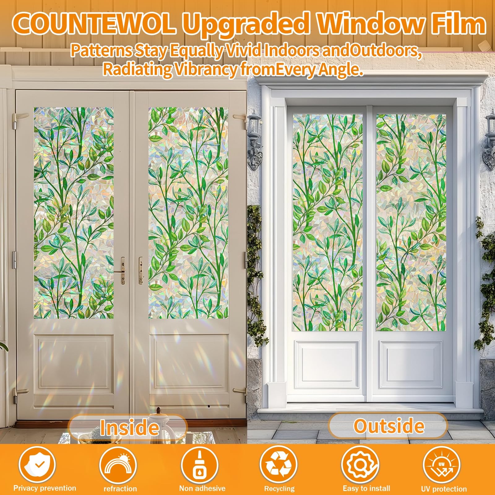 Window Privacy Film Stain Glass Window Film Rainbow Window Film 17.5 x 78.7 inch