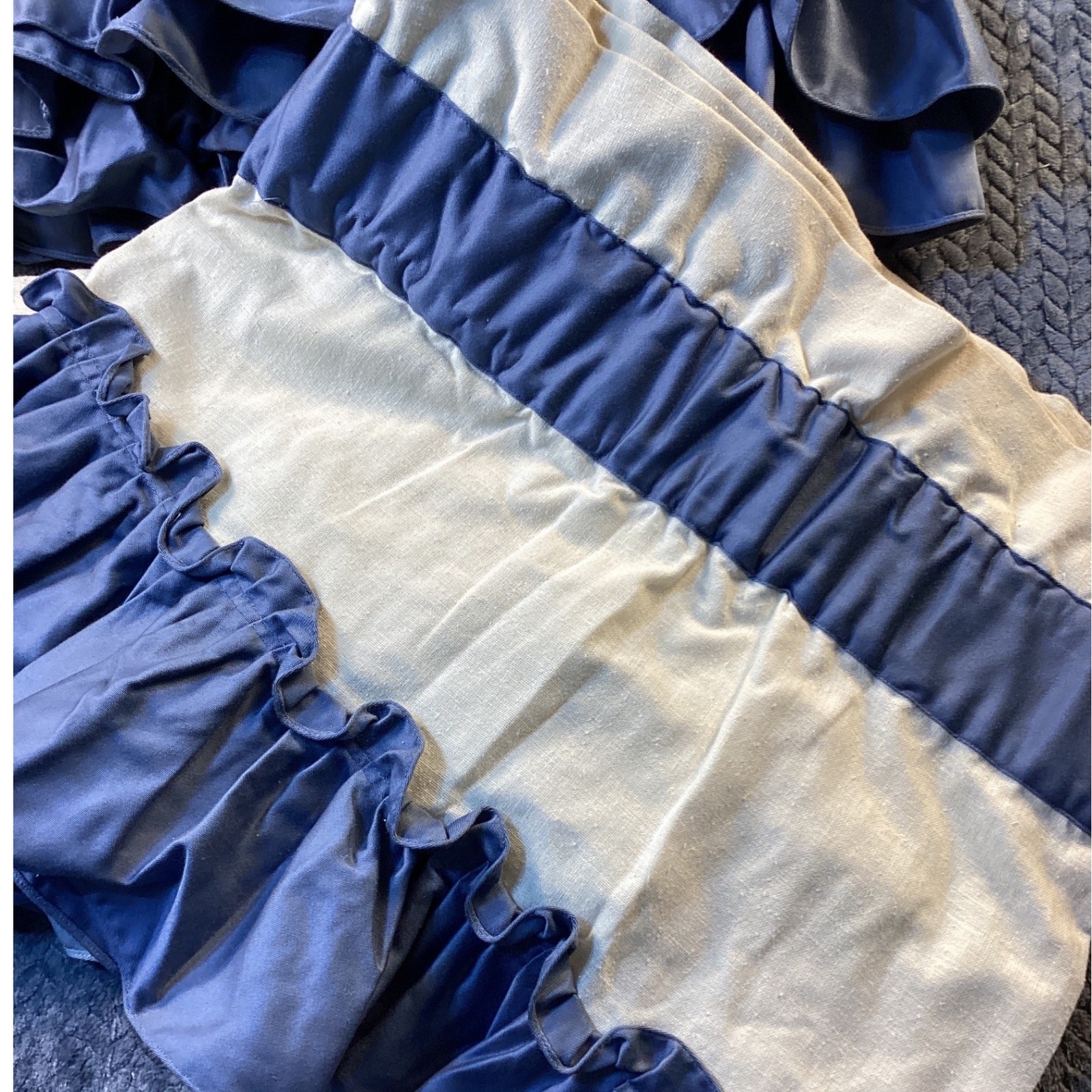 Handmade Ruffled Window Valance Set 6pc Cream Blue Cottagecore Farmhouse Country