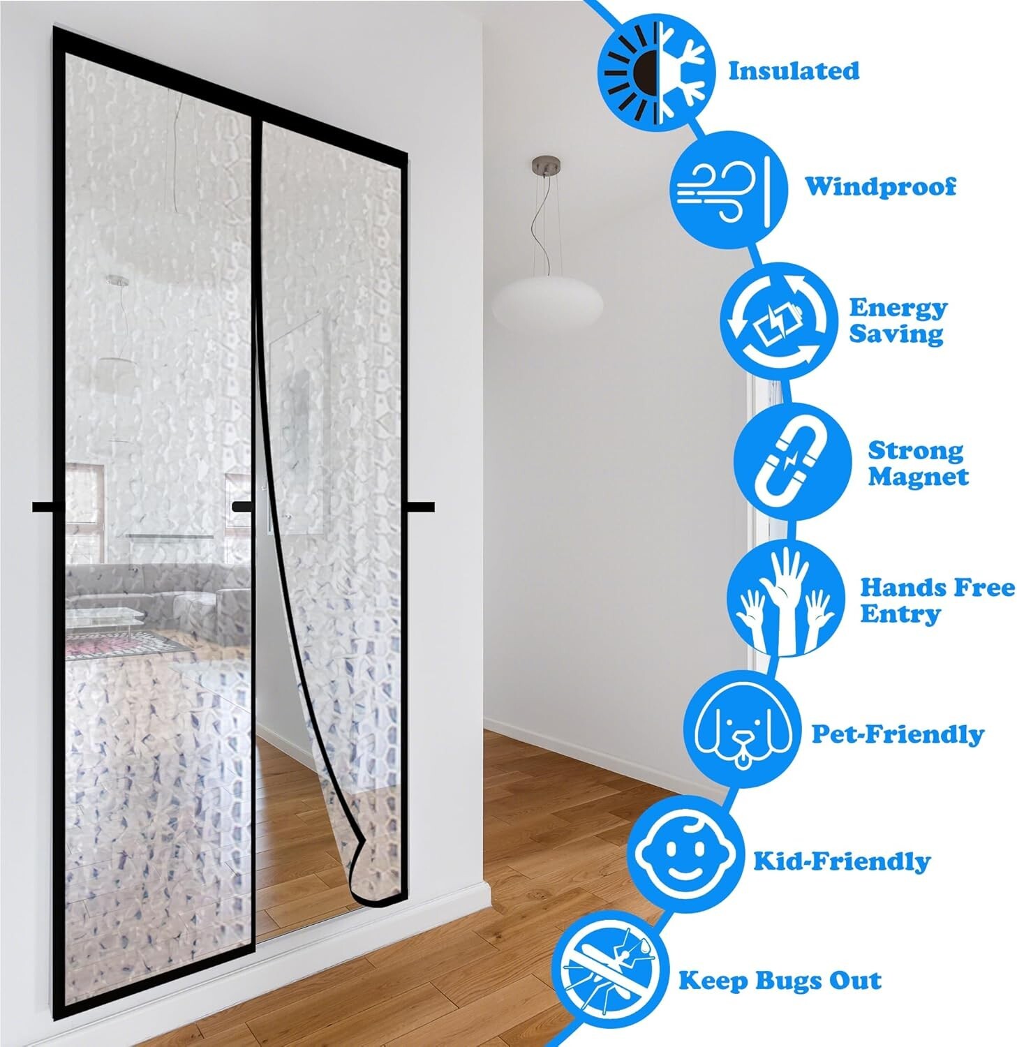 Magnetic Thermal Insulated Door Curtain 36″X80″ Magnet Patio Door Cover Auto Clo