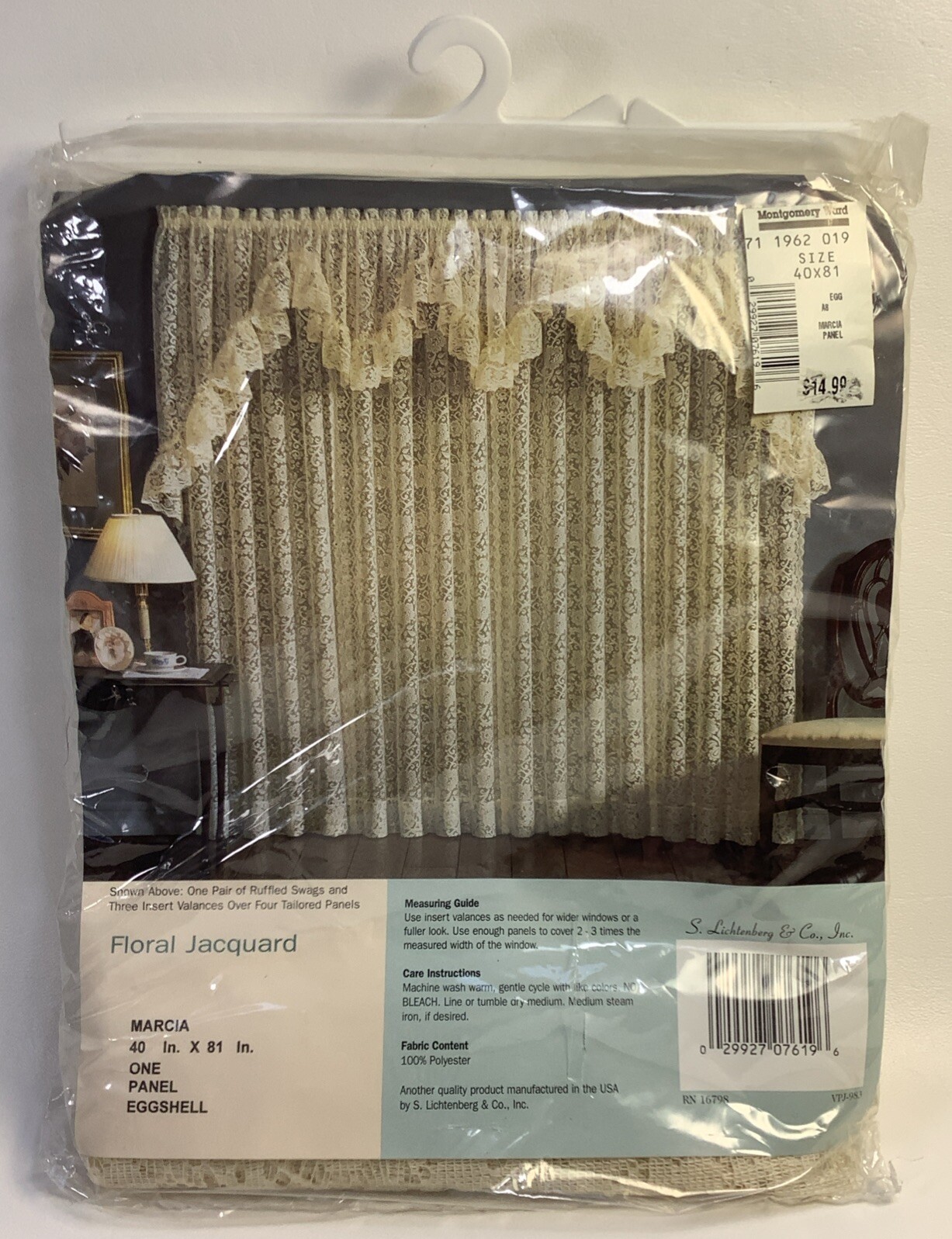 S Lichtenberg Floral Jacquard Lace Panel 40” x 81” Marcia Vintage New Old Stock