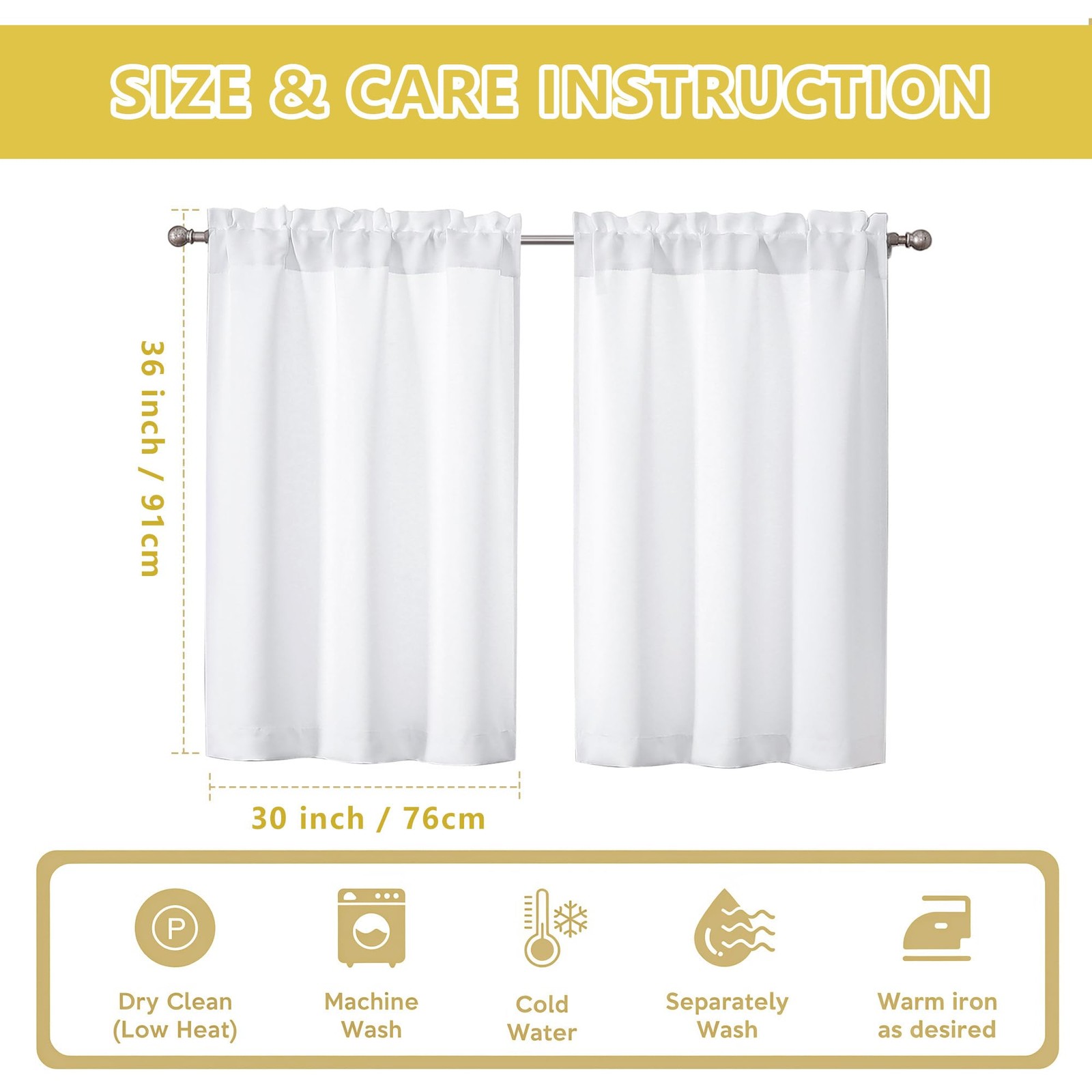 White Kitchen Curtains Tier 36 Inch Length Short for Small Window, Cur..