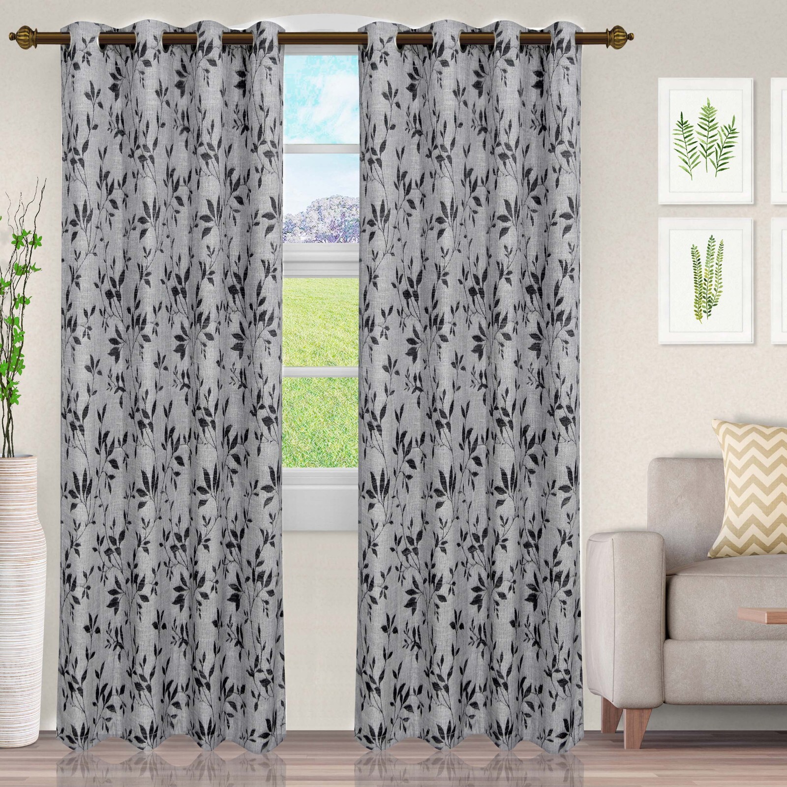 Ghera Jacquard Nature Modern Wrinkle Resistant Curtain Panel Set with Panels
