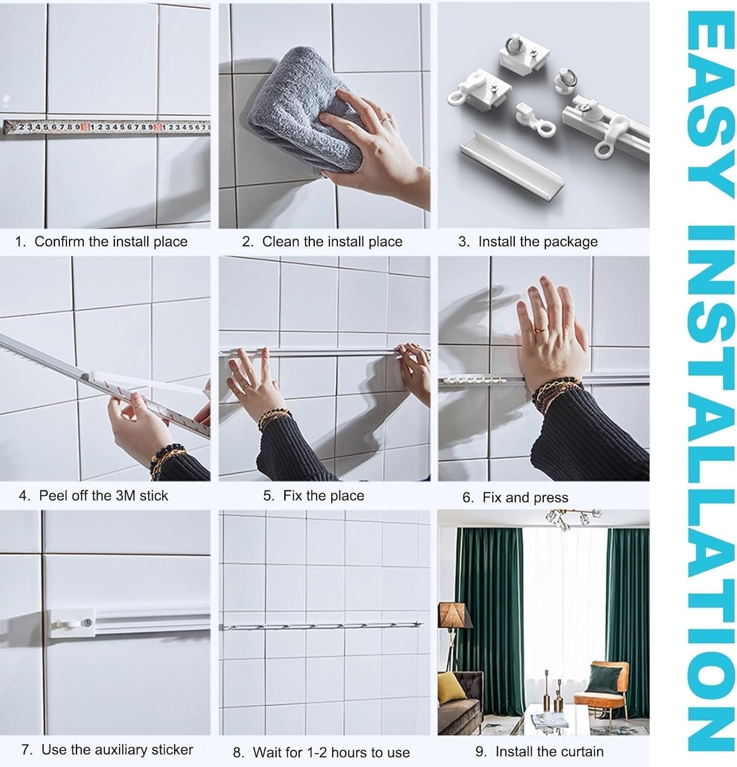 Self Adhesive Curtain Track, No Drill Ceiling Wall Mount Curtain Rail, 2×16 i…