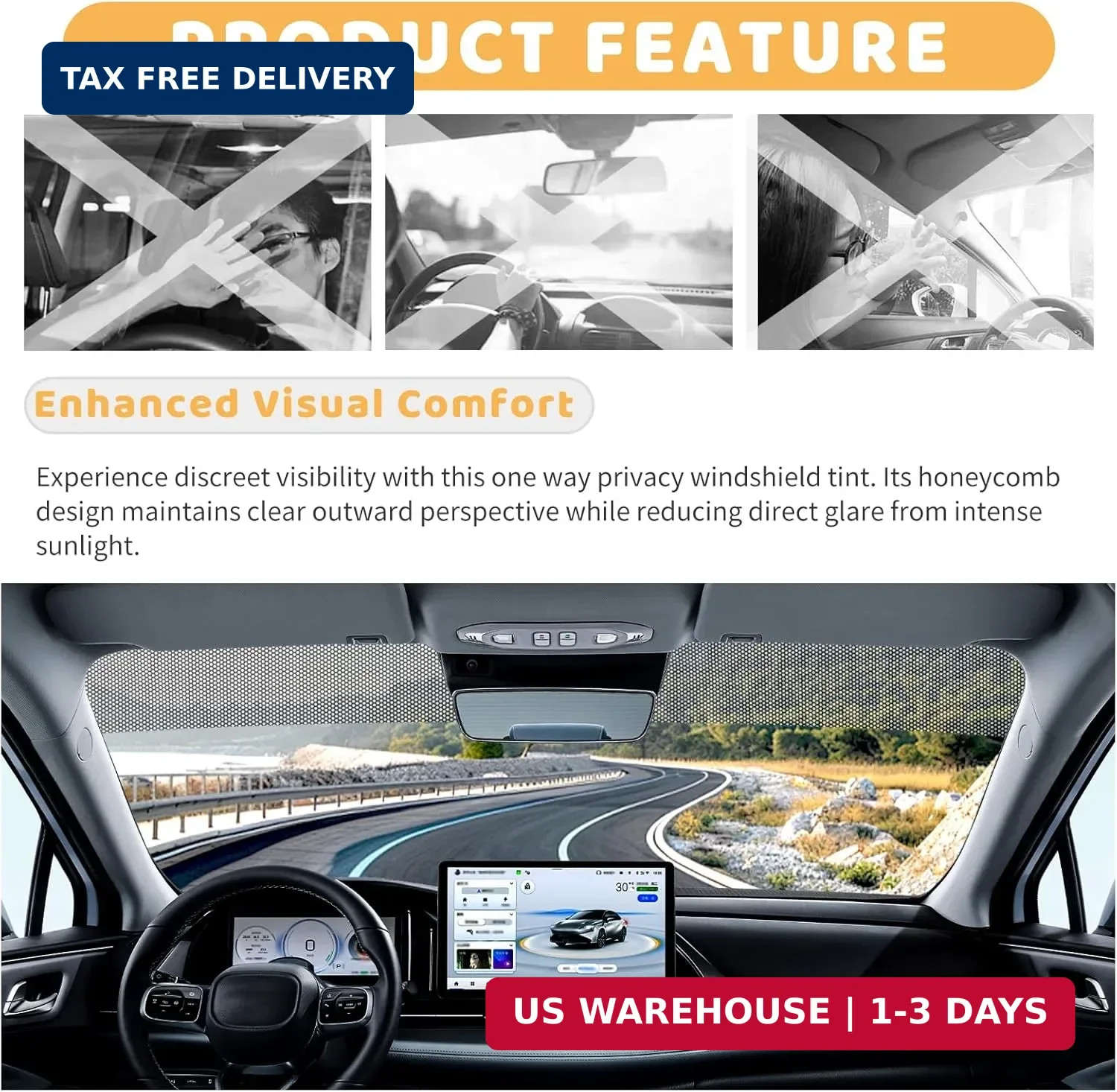 1 Ft*48″ Front Windshield Tint Strip,One-Way Perforated Sun Strip for Car Windsh