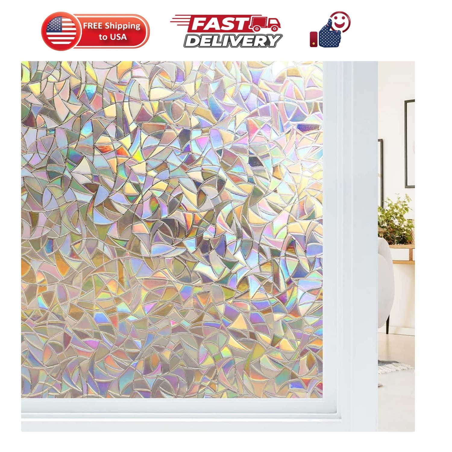 Window Privacy Film, Stained Glass Rainbow Film, 17.5″ x 78.7″ | Decorative W…