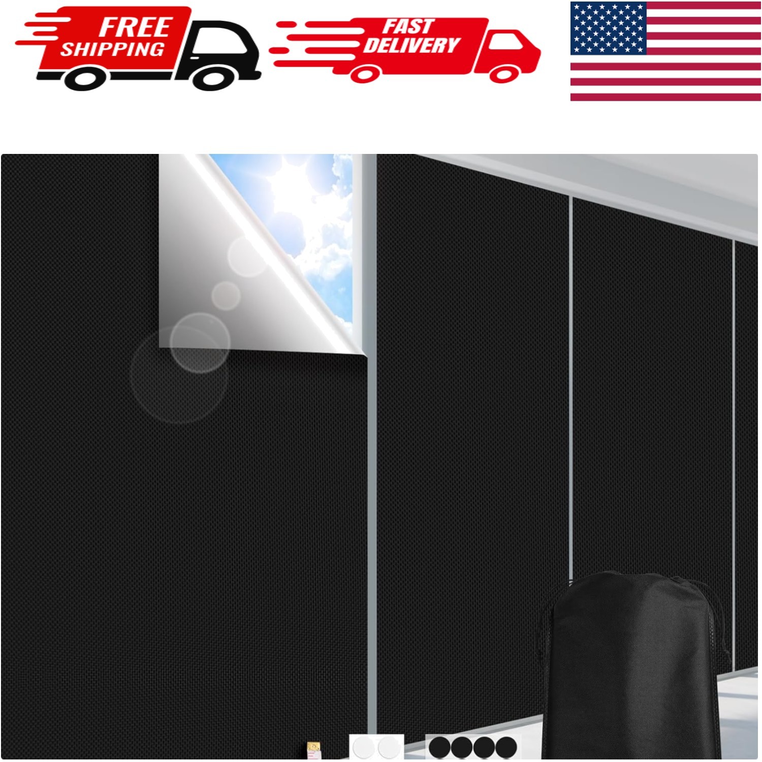 100% Black Out Shades for Indoor Use – No Drill, Cuttable, Thermal Insulation