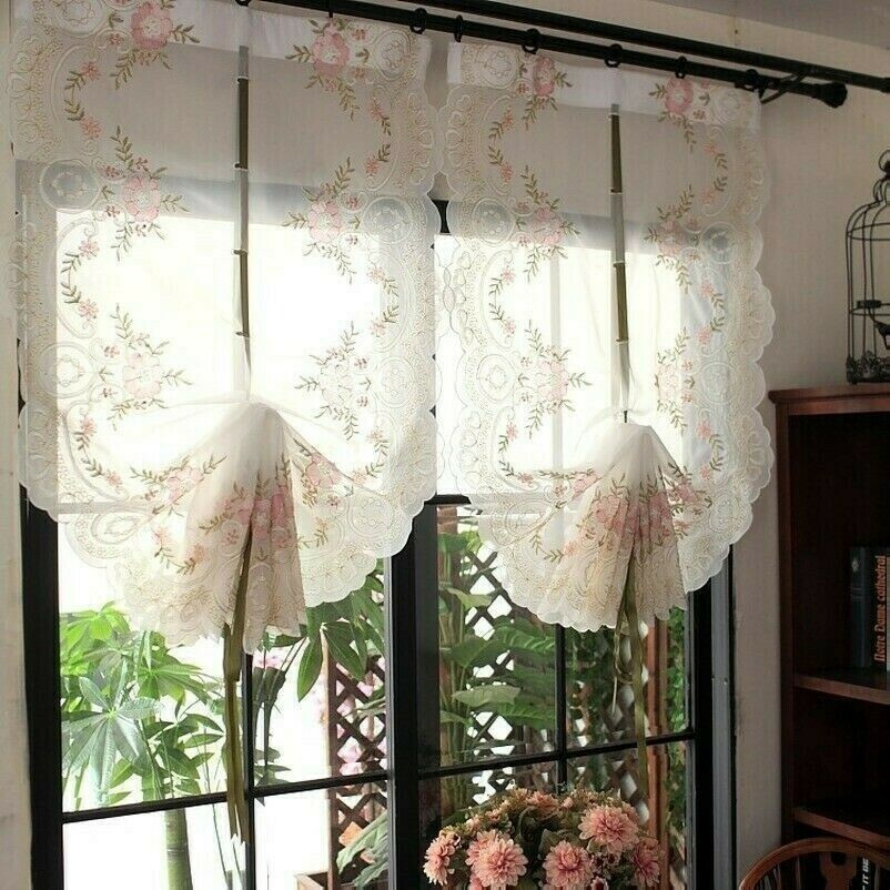Balloon Ribbon Roman Curtain Lace Embroidery Bedroom Balcony Voile Pastoral Chic