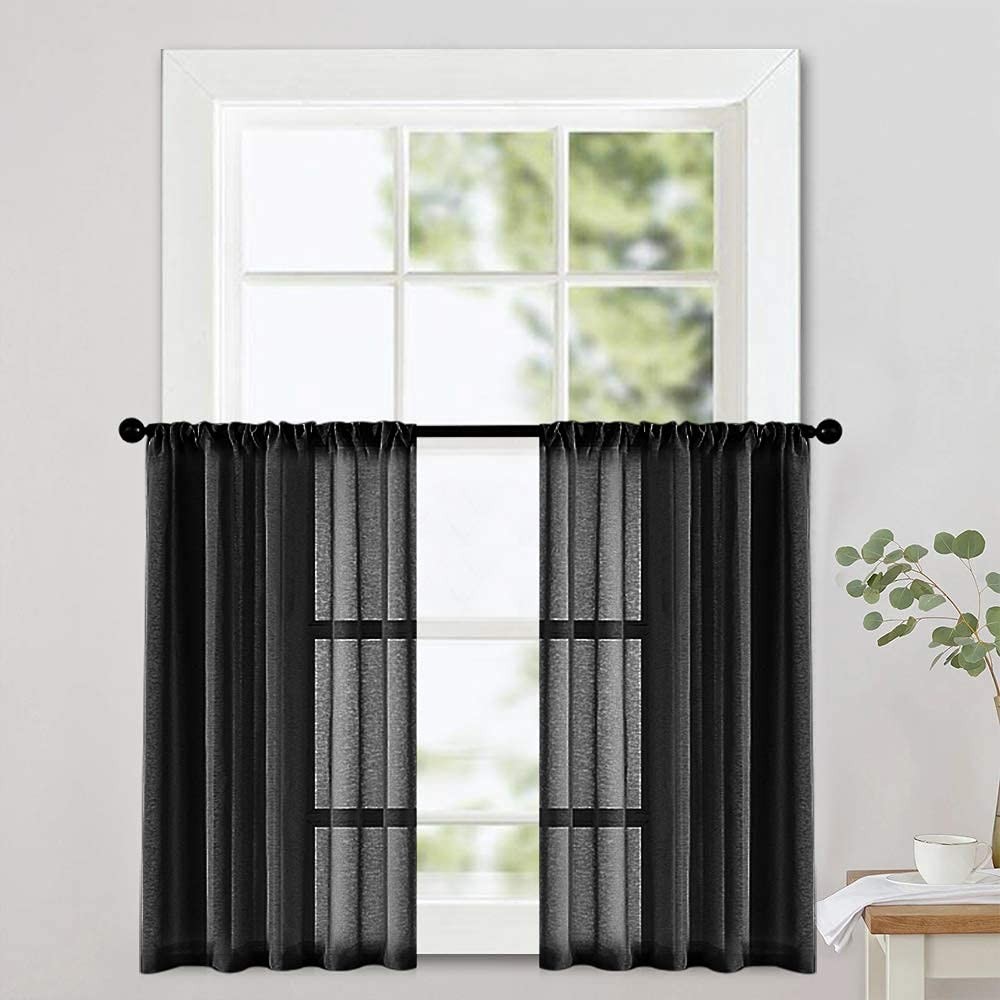 Sheer Tier Curtains Black Short Kitchen Curtains Transparent Light Filtering …