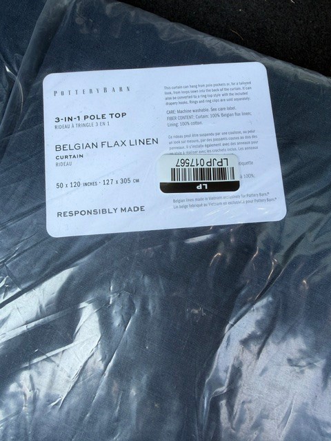 Pottery Barn Set of 2 Belgian Flax Linen Curtains 50″ x 120″ MIdnight Blue NEW