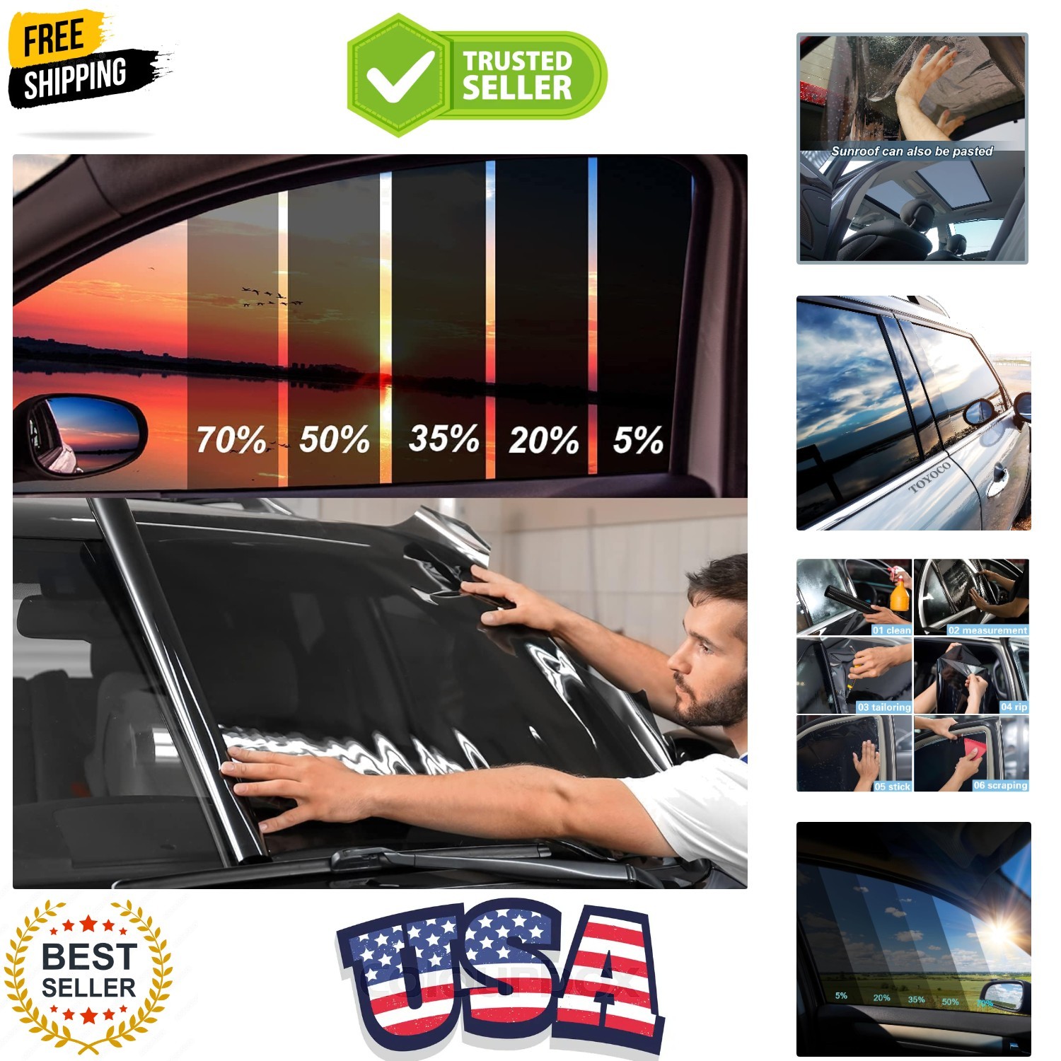 Window Tint Film for Cars, 70% VLT 24″ in x 11.5’Ft Ceramic Window Tints, Blo…
