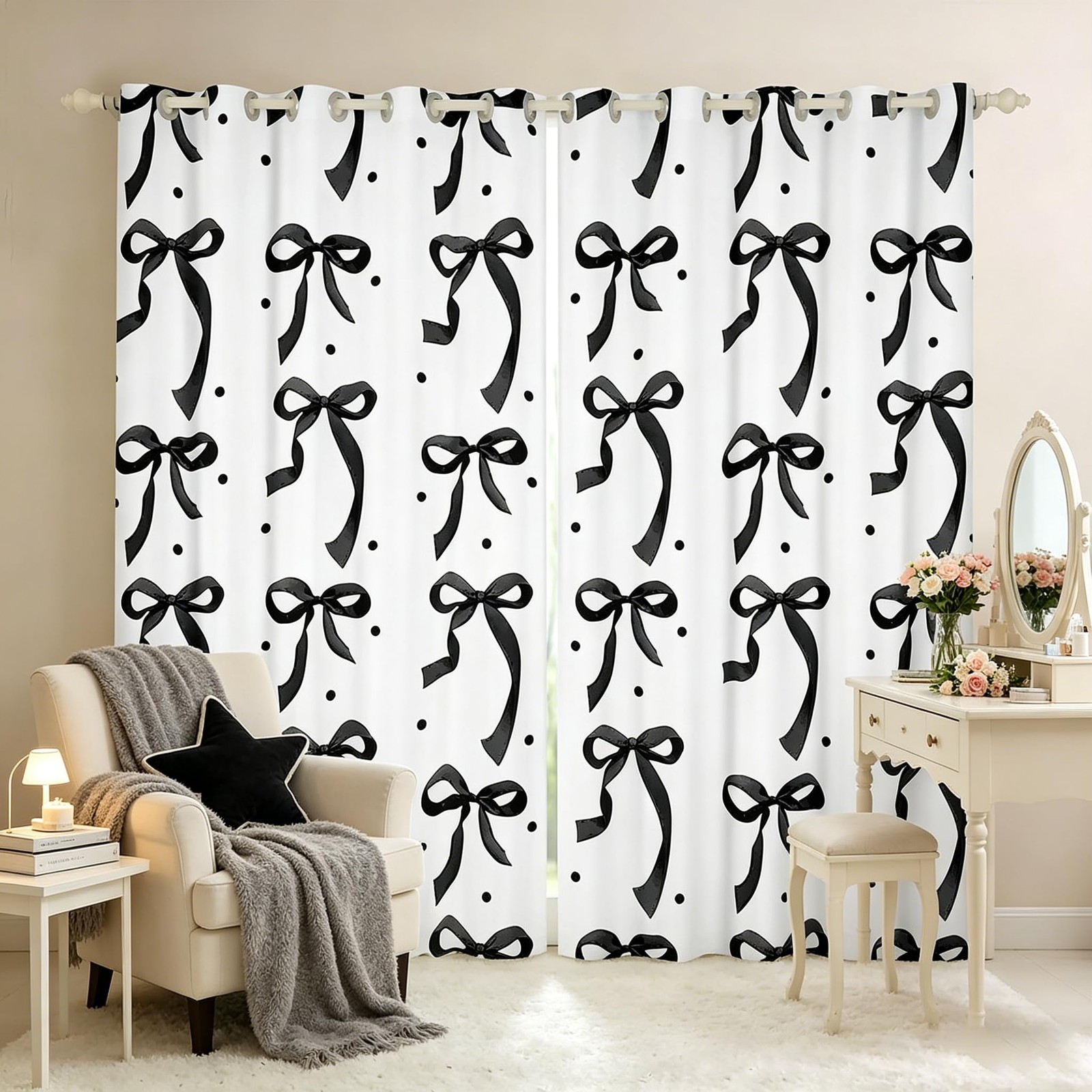 Black Bowknot Window Drapes Bow Knot Curtains for Kids Boys Girls Bow Tie Win…