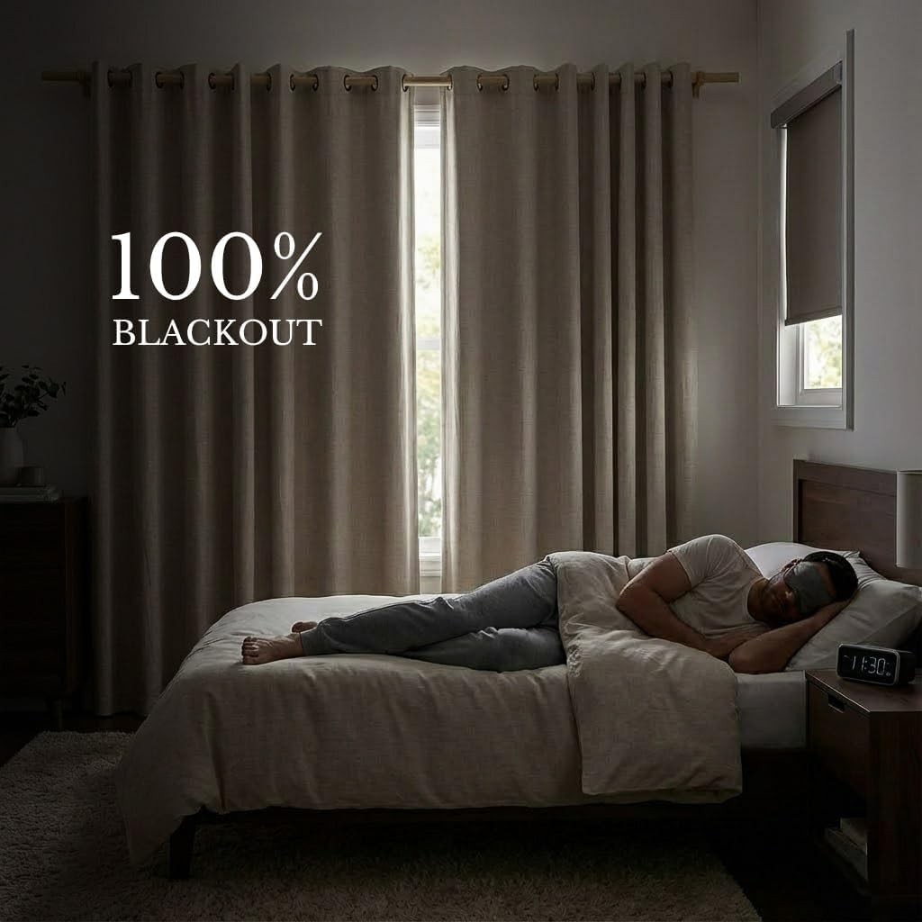 Natural 100% Blackout Linen Curtains 84 inch Long Burg for Living Room, 2 Pan…