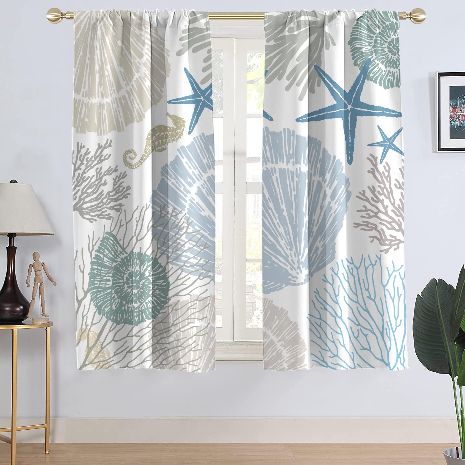 AAtter Coastal Window Curtain Beach Nautical Ocean Starfish Seashell Seahorse Co