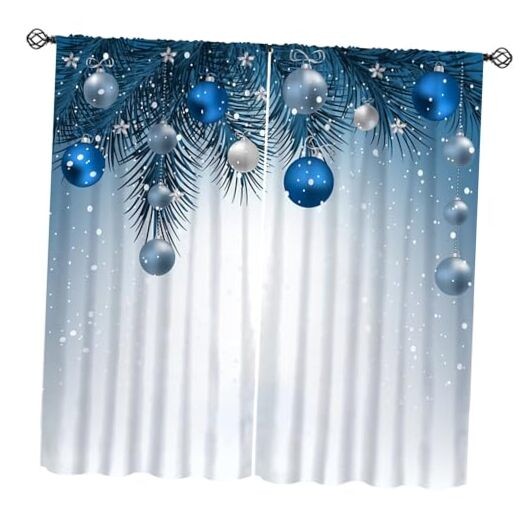 Christmas Curtains Christmas Blue Gift Ball 20.5″W x 45″L (Pack of 2) Style-7