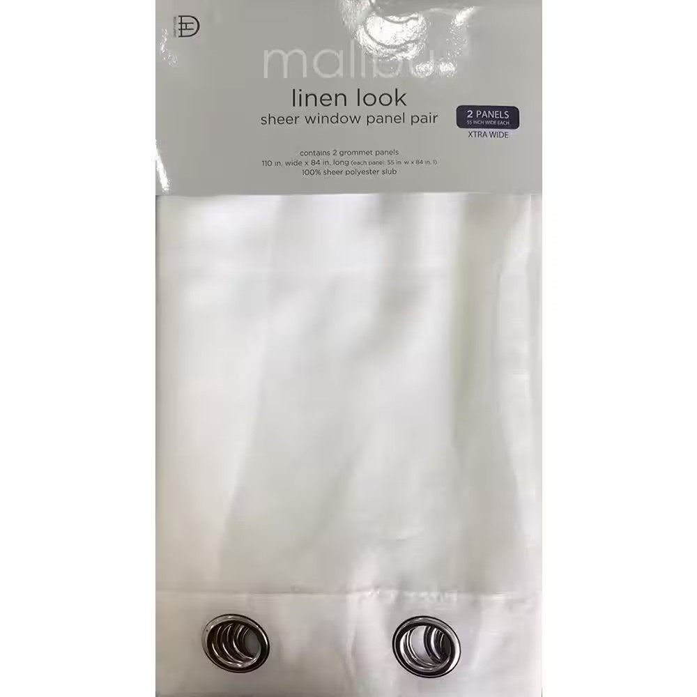 White Solid Grommet Sheer Curtain – 55 In. W X 84 In. L (Set of 2)