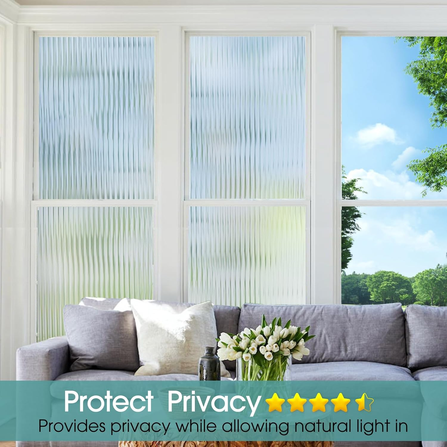 3D Fluted Glass Window Privacy Film Frosted Reeded Glass Stickers 17.5X78.7In