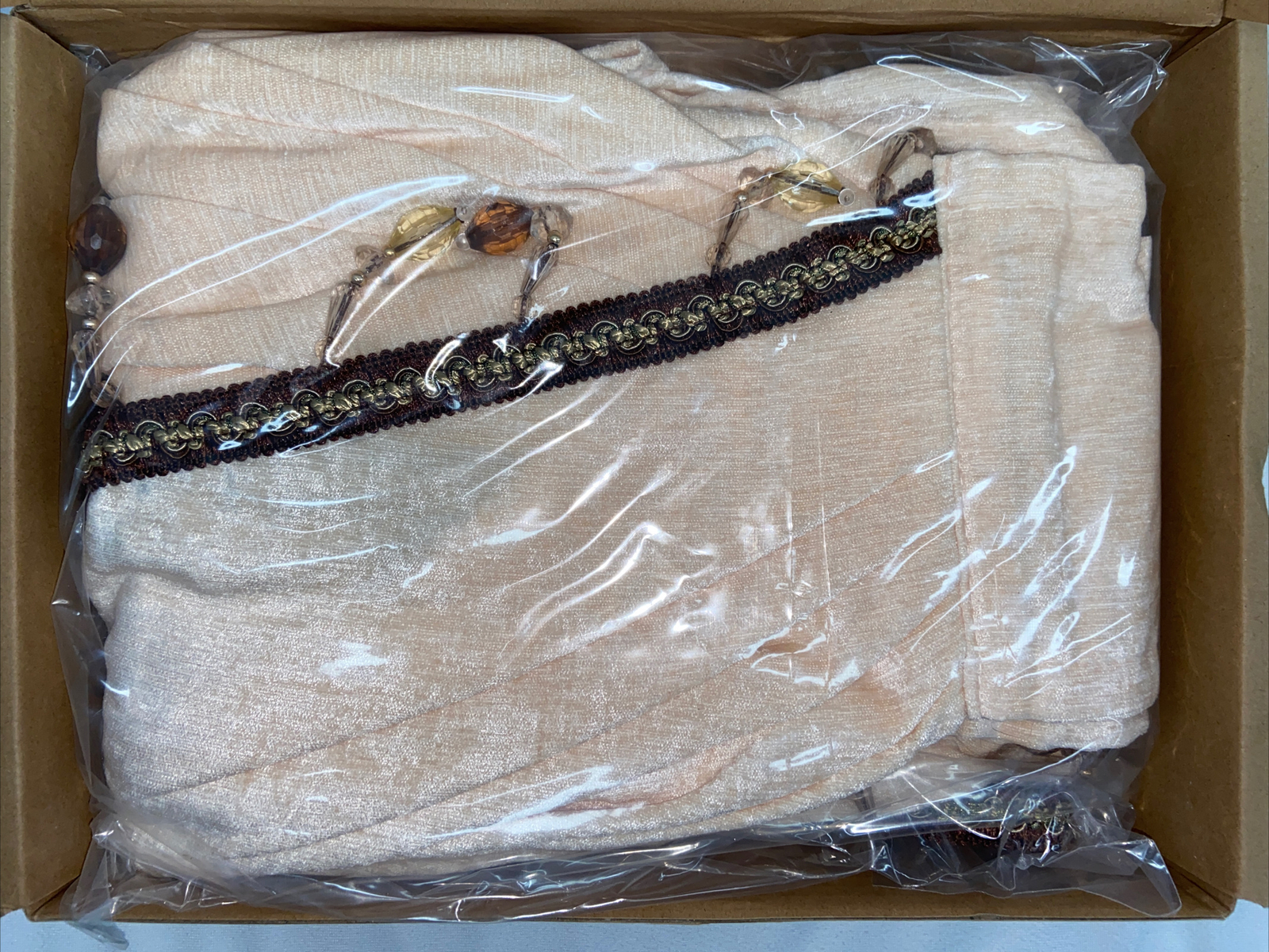 ***Free Shipping***Brand New, Elkca Chenille Waterfall Valance, Beige, 2 Swag.