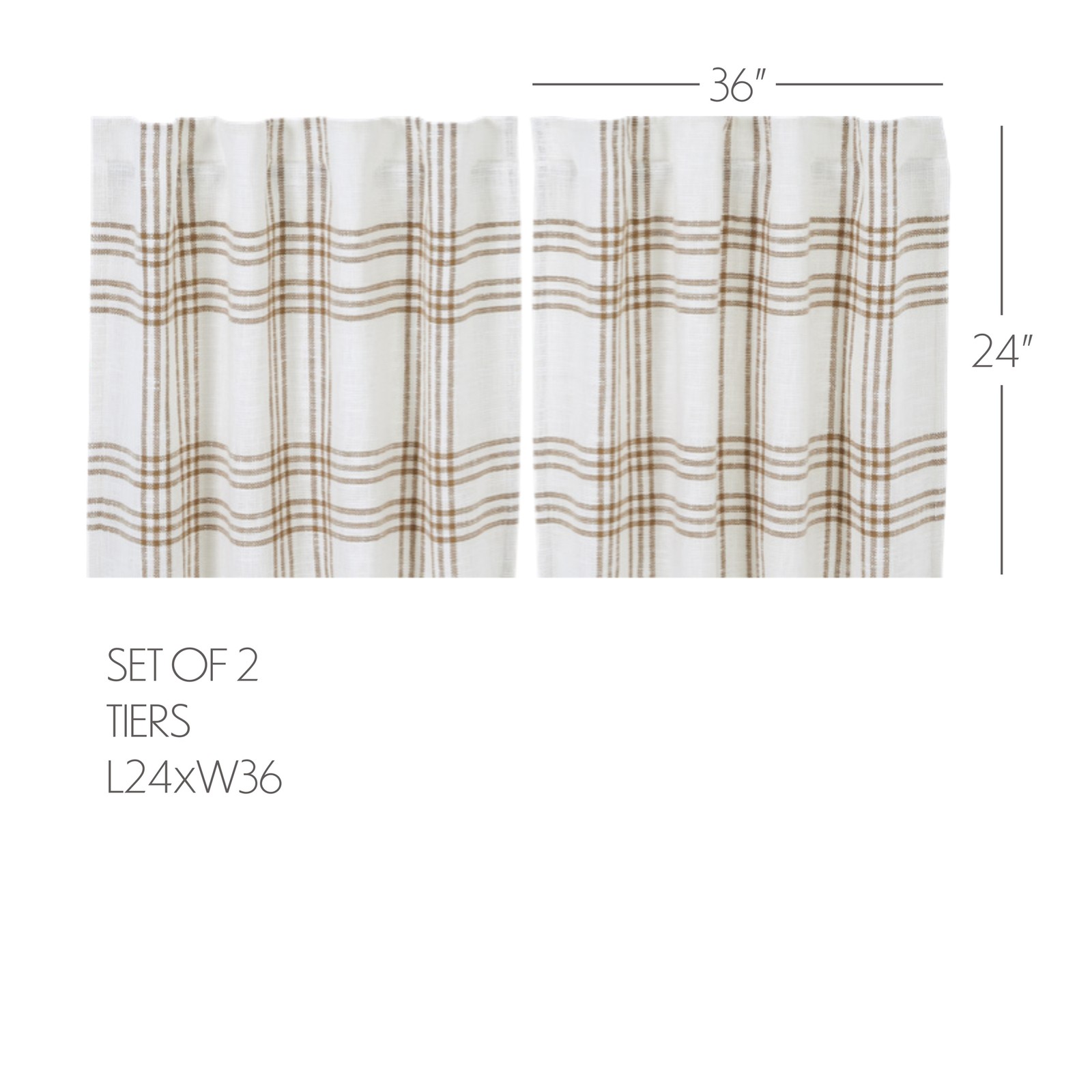 VHC Brands Farmhouse 24″x36″ Tier Pair Tan Rod Pocket Kitchen Window Curtains