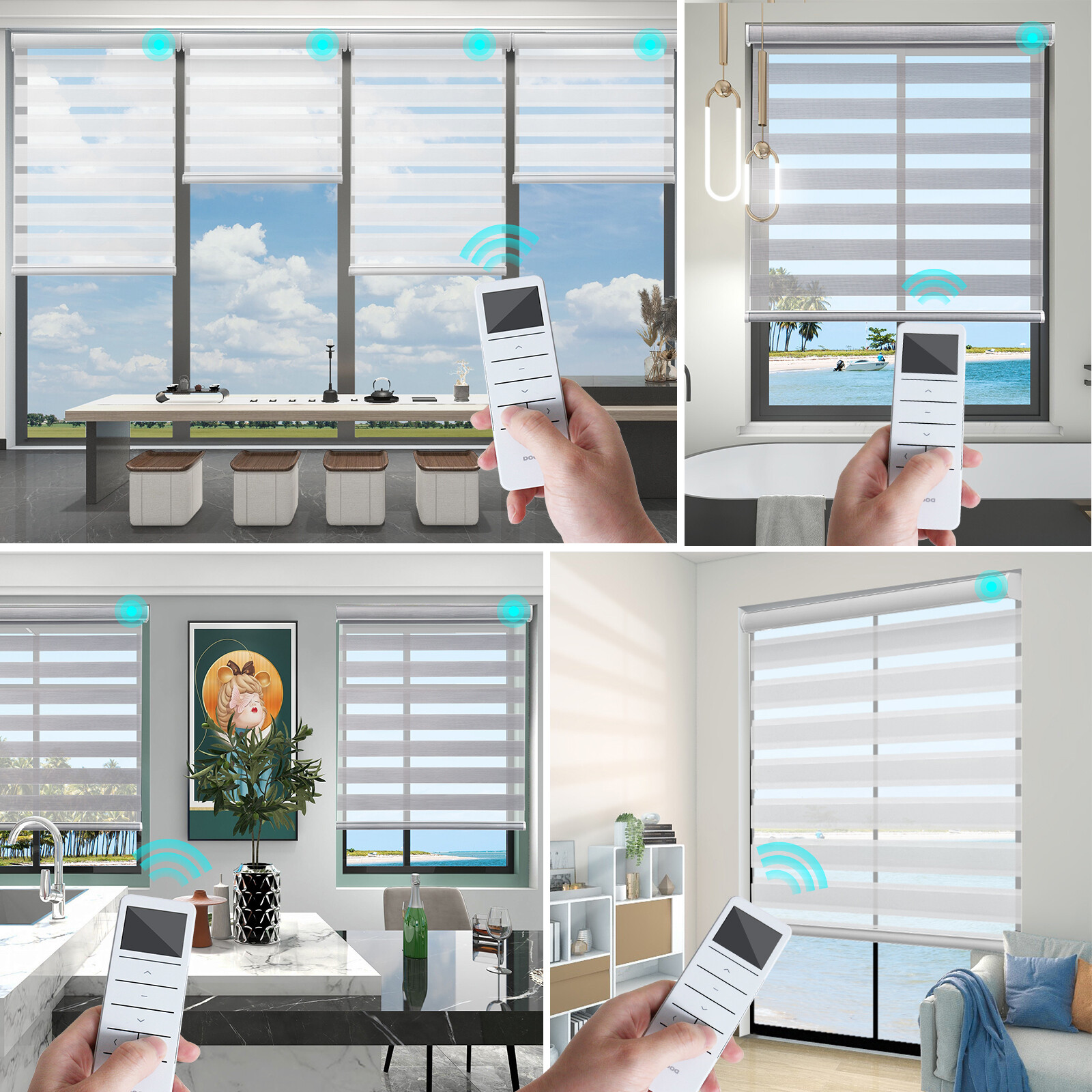 Light Filtering Motorized Waterproof Zebra Blind Roller Shade Window Blinds