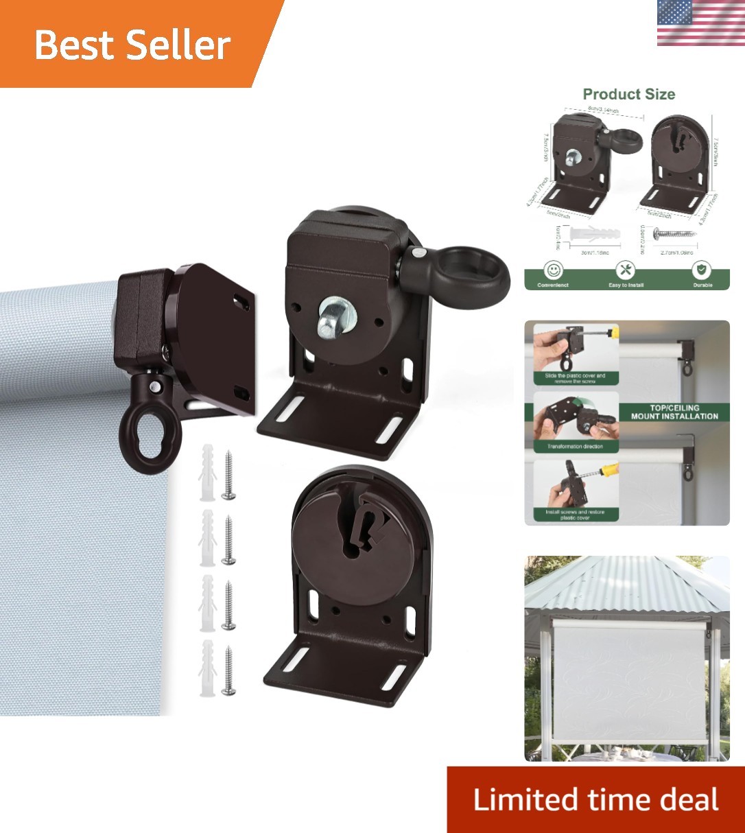 Universal Cordless Bracket for Indoor/Outdoor Roller Blinds – Waterproof Design