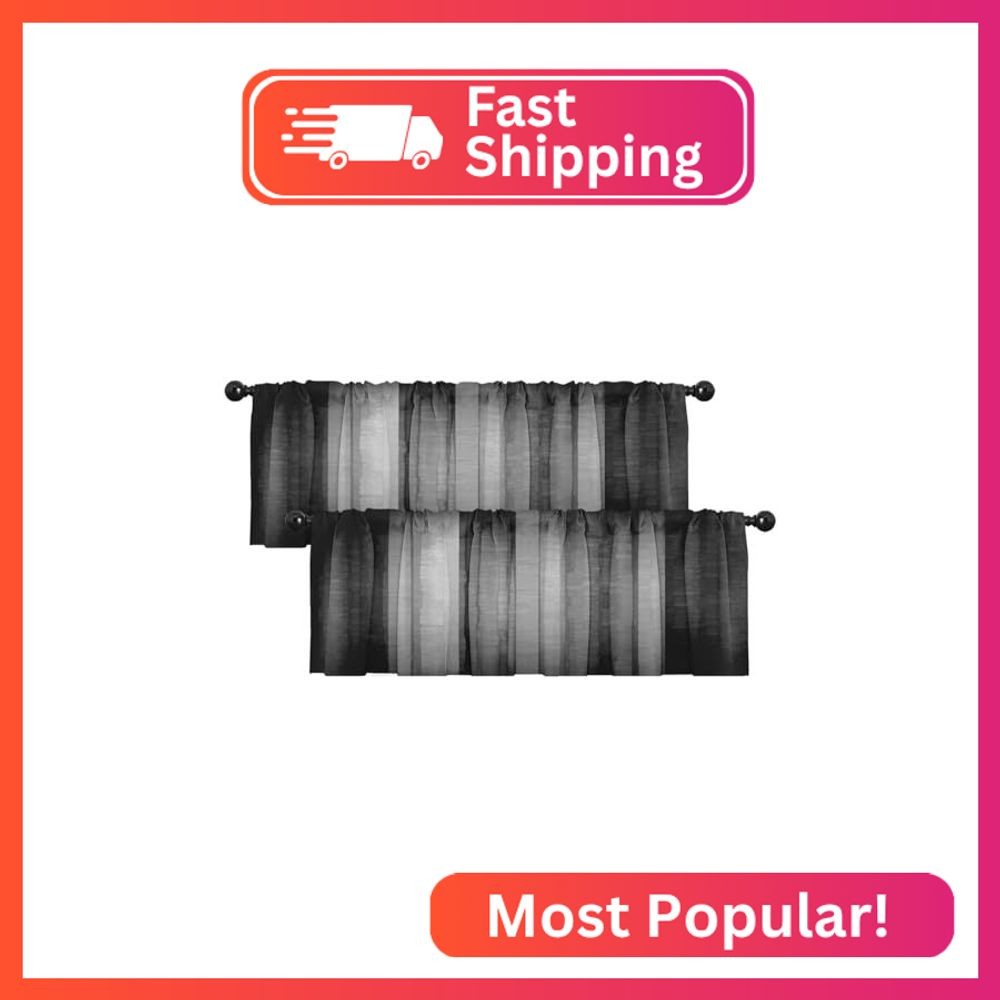 Emvency 2 Pack Dark Grey Valances Window Treatments, Gray Striped Abstract Black