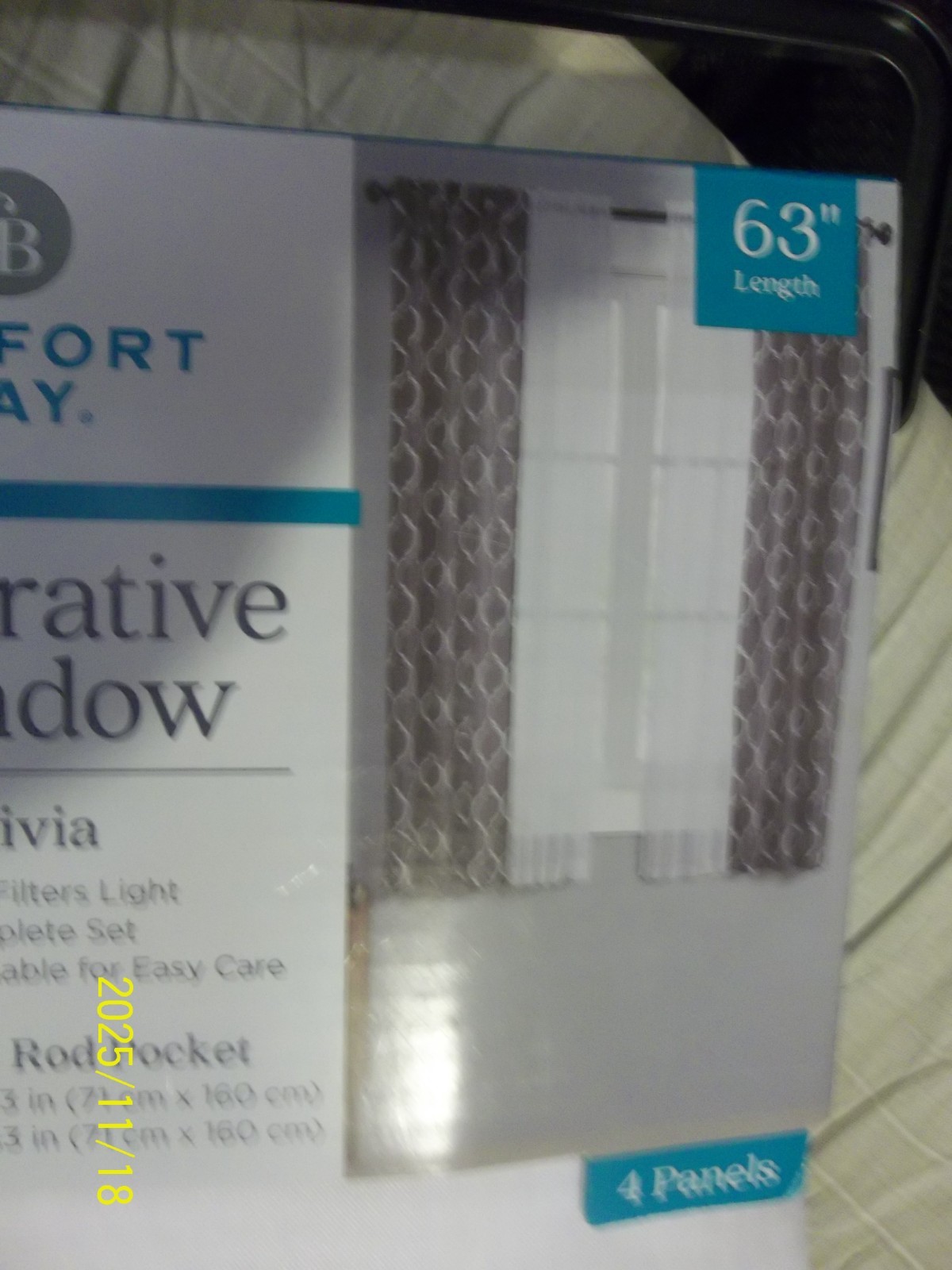COMFORT BAY~”OLIVIA”~4 PIECE BROWN DECO WINDOW CURTAIN SET~NEW~ROD POCKET~28×63