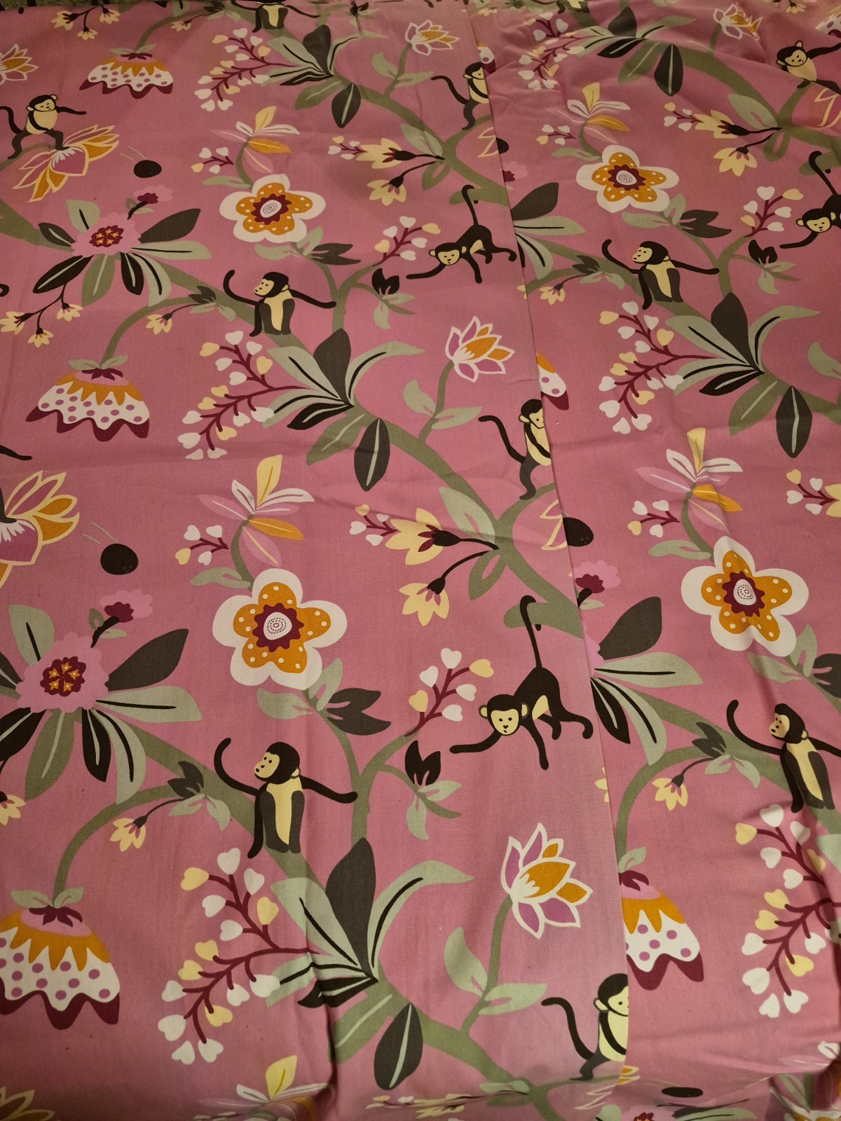 Pottery Barn Kids Pink Curtains Set Of 2 Monkey Floral Print 50×84